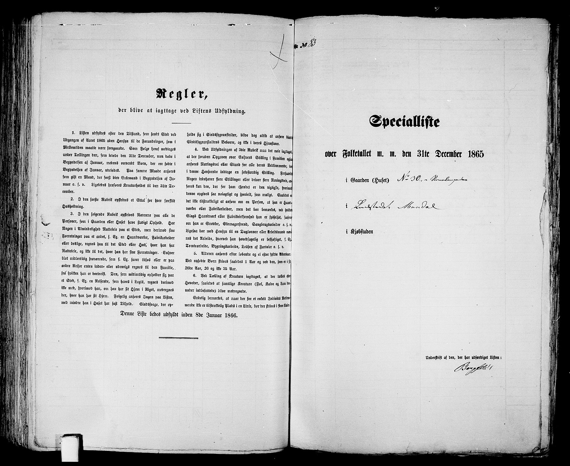 RA, 1865 census for Mandal/Mandal, 1865, p. 168