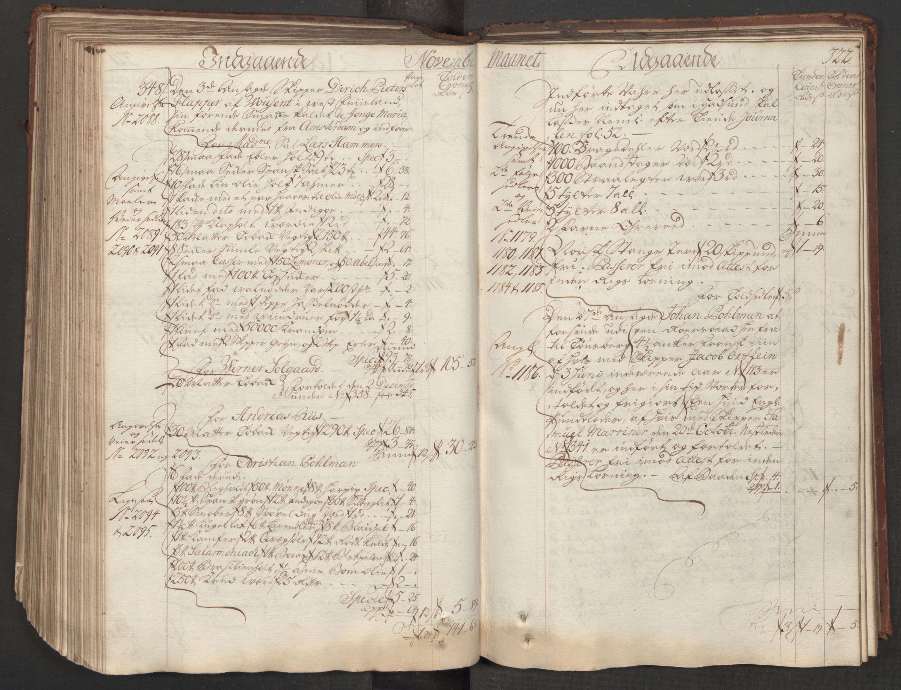 Generaltollkammeret, tollregnskaper, AV/RA-EA-5490/R06/L0015/0001: Tollregnskaper Kristiania / Hovedtollbok, 1733, p. 321b-322a