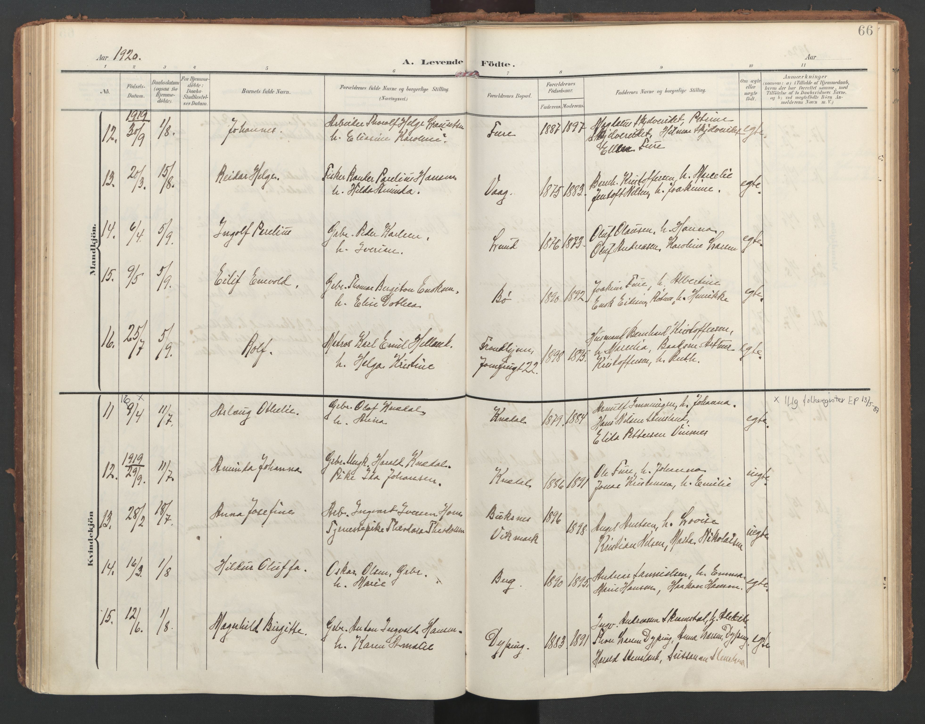 Ministerialprotokoller, klokkerbøker og fødselsregistre - Nordland, AV/SAT-A-1459/855/L0805: Parish register (official) no. 855A13, 1906-1920, p. 66