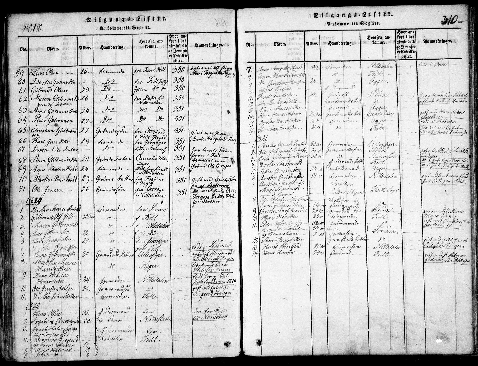 Skedsmo prestekontor Kirkebøker, SAO/A-10033a/F/Fa/L0008: Parish register (official) no. I 8, 1815-1829, p. 310