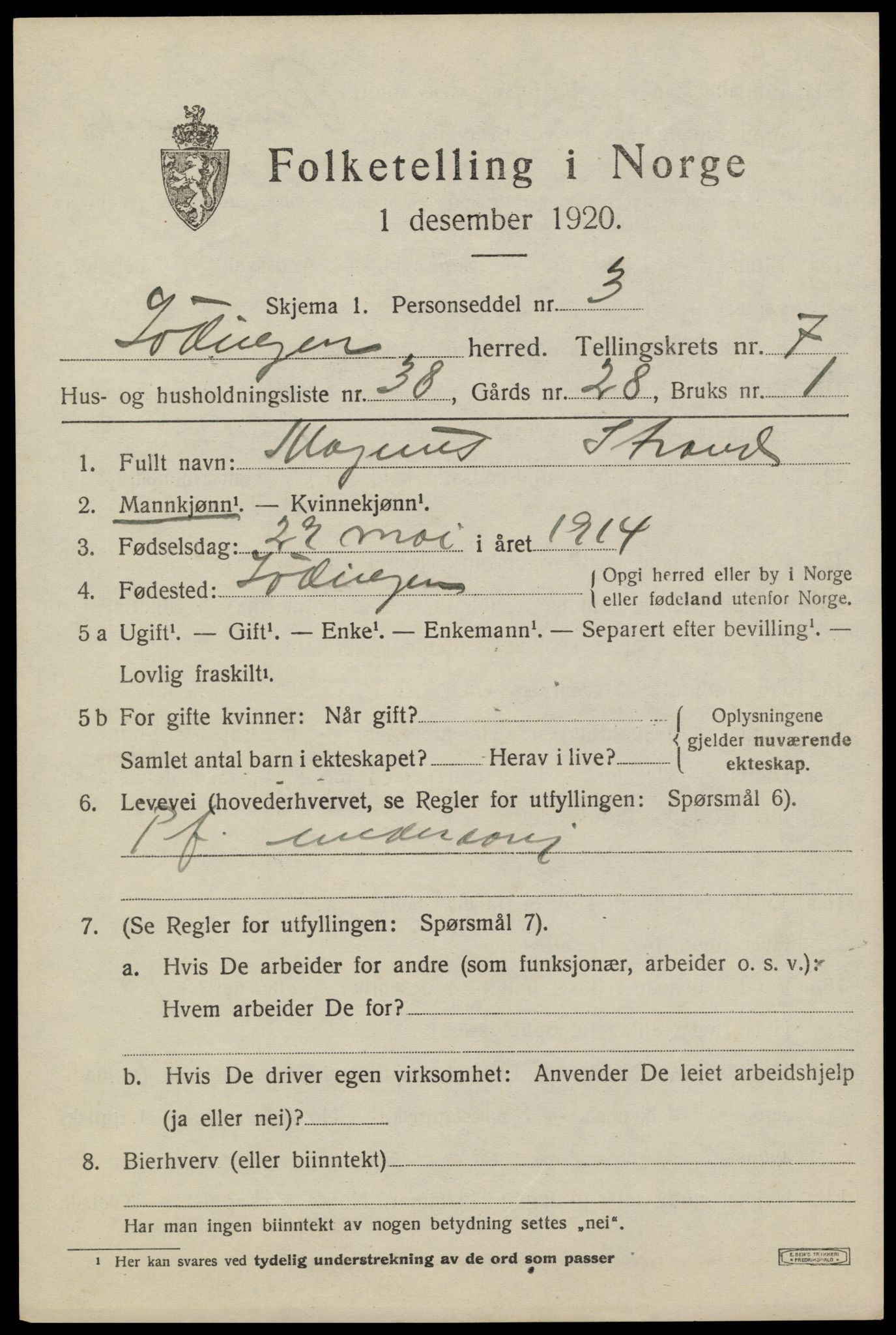 SAT, 1920 census for Lødingen, 1920, p. 4559