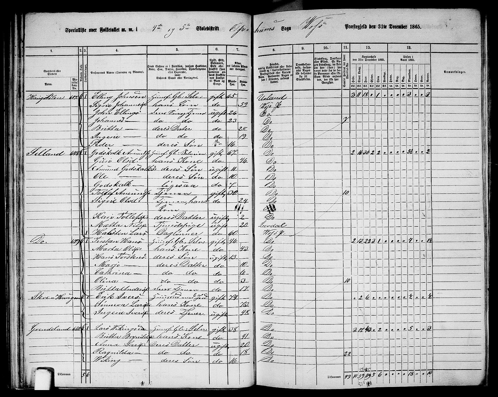 RA, 1865 census for Voss, 1865, p. 267