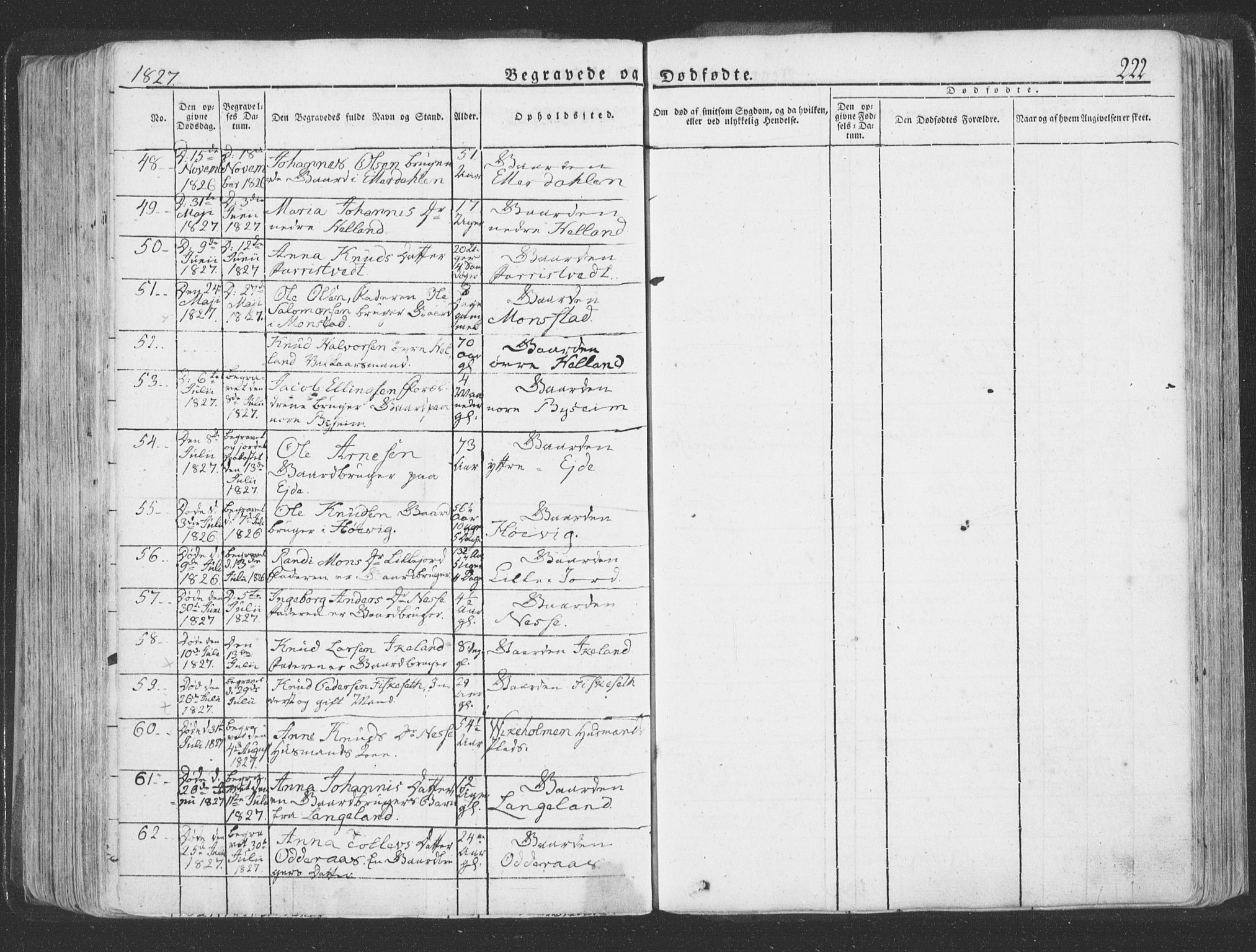 Hosanger sokneprestembete, AV/SAB-A-75801/H/Haa: Parish register (official) no. A 6, 1824-1835, p. 222