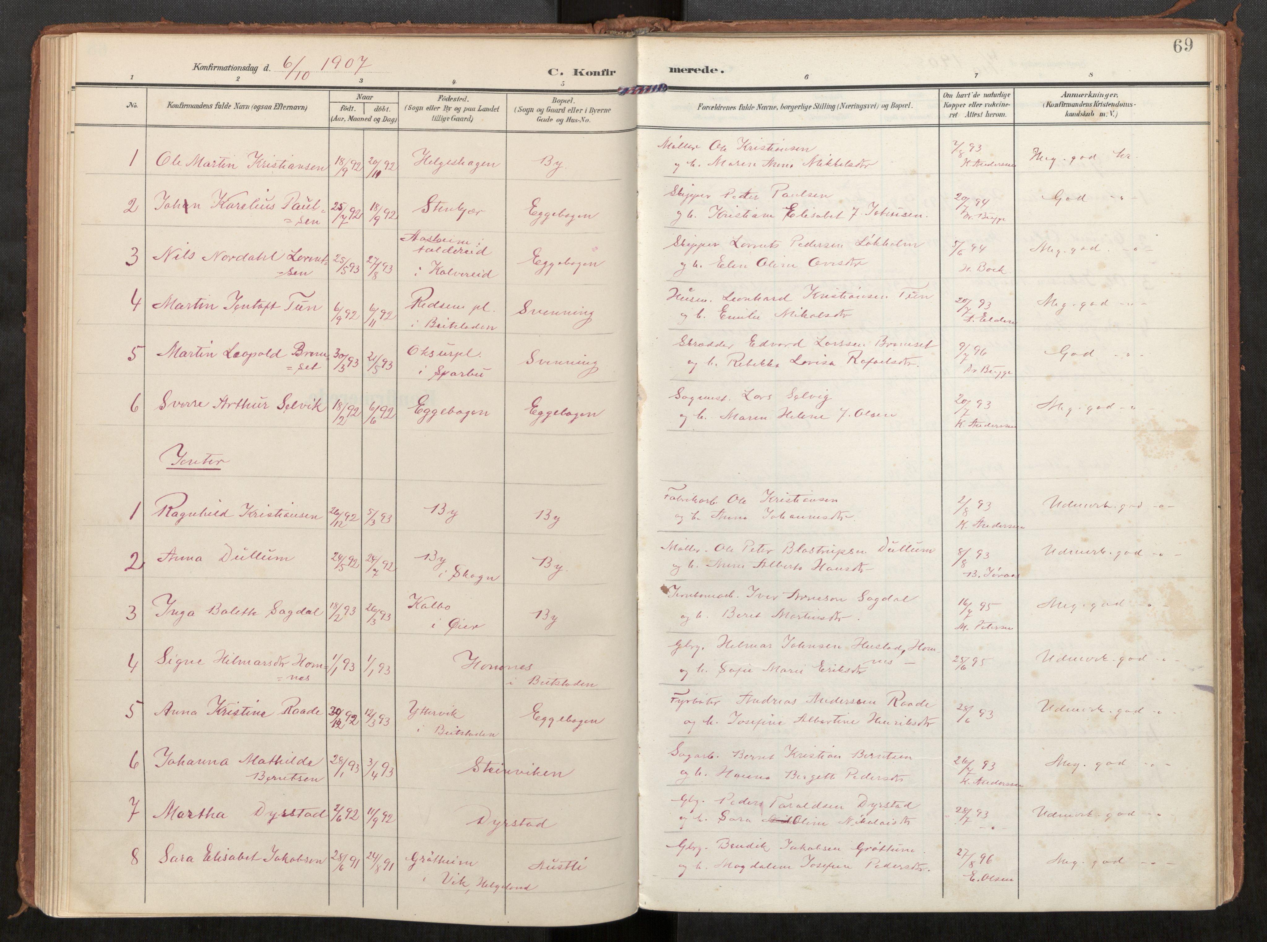 Steinkjer sokneprestkontor, SAT/A-1541/01/H/Ha/Haa/L0002: Parish register (official) no. 2, 1907-1917, p. 69