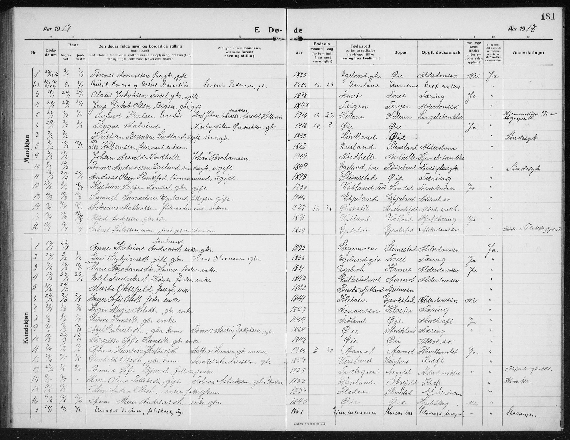 Kvinesdal sokneprestkontor, AV/SAK-1111-0026/F/Fb/Fbb/L0004: Parish register (copy) no. B 4, 1917-1938, p. 181