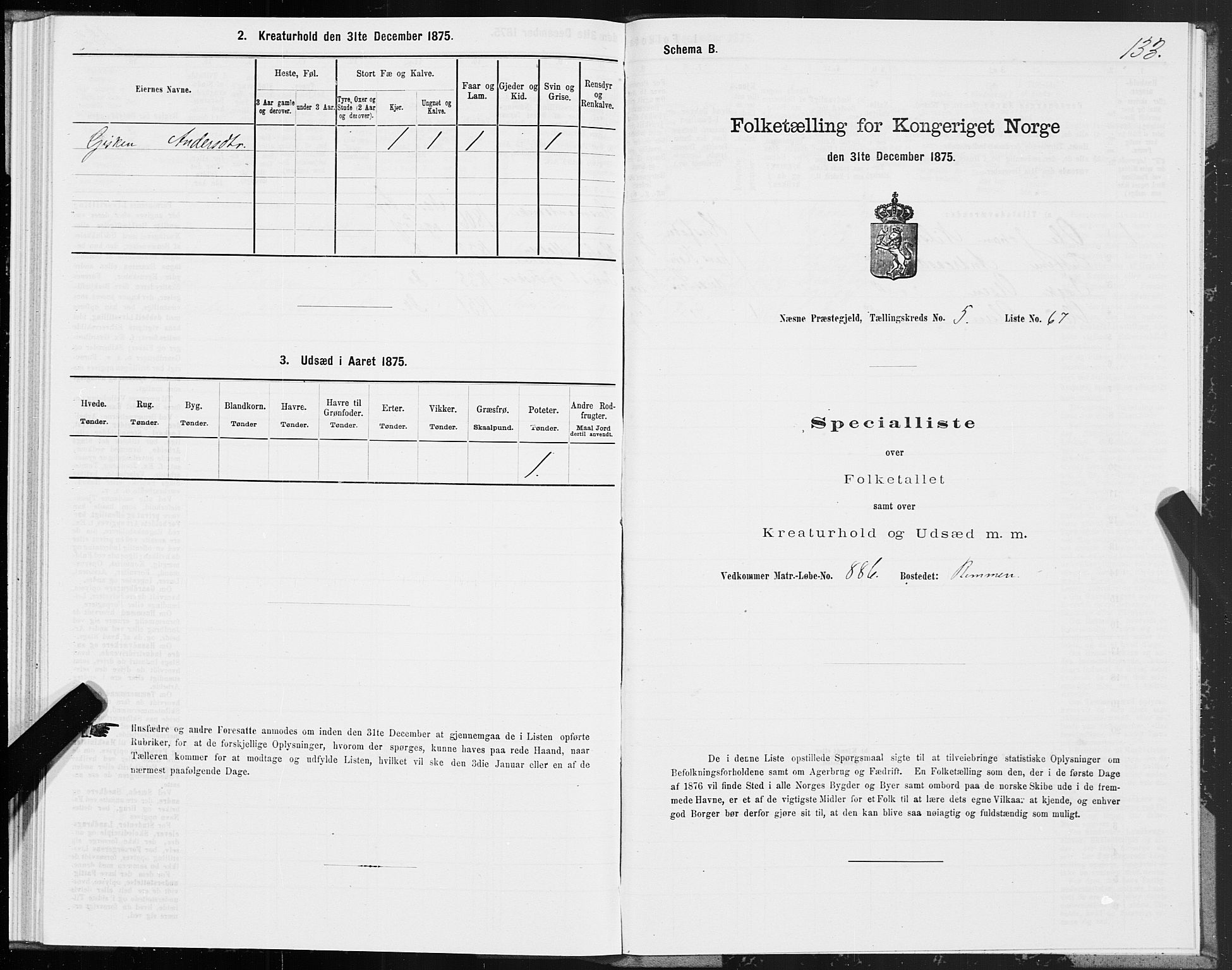 SAT, 1875 census for 1828P Nesna, 1875, p. 4133