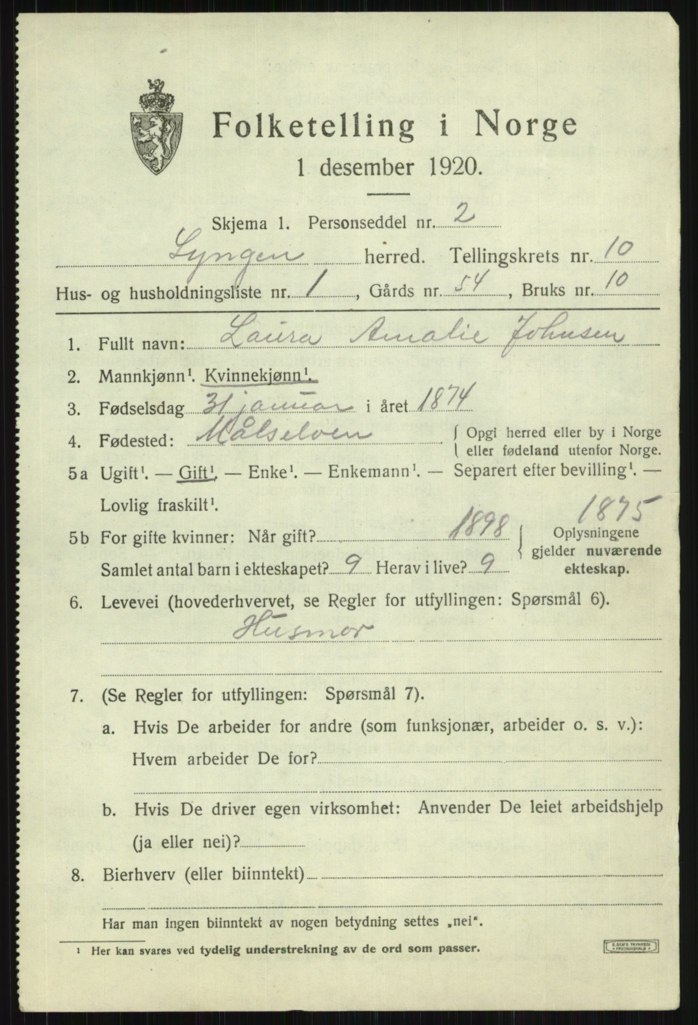 SATØ, 1920 census for Lyngen, 1920, p. 8099