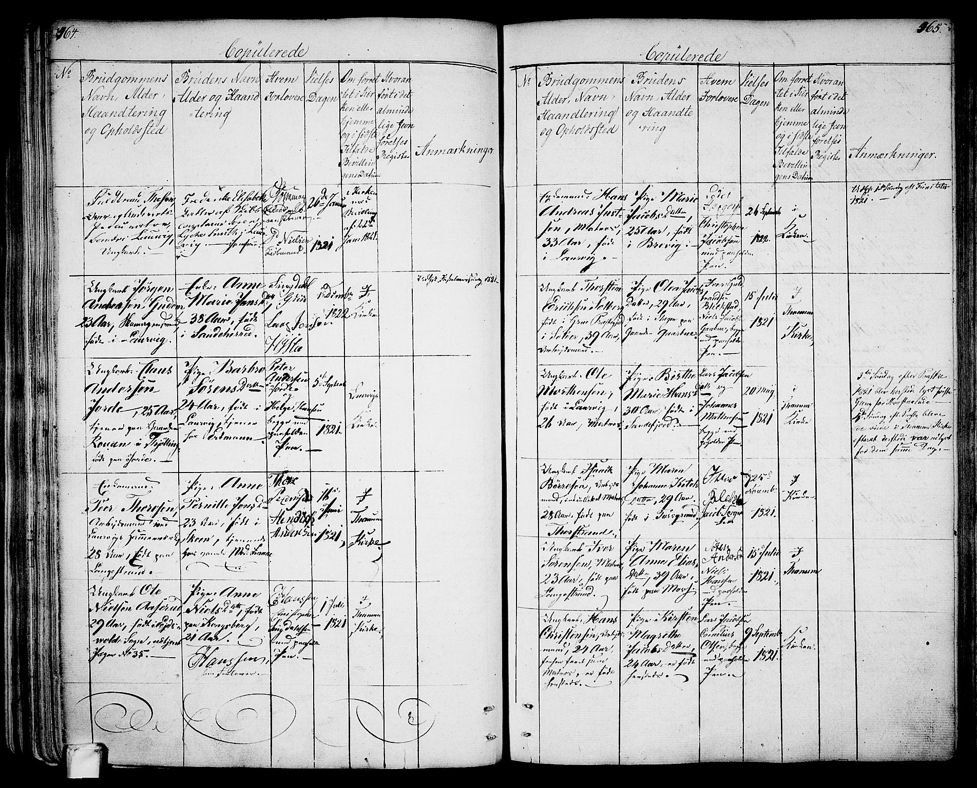 Larvik kirkebøker, AV/SAKO-A-352/G/Ga/L0002: Parish register (copy) no. I 2, 1807-1830, p. 464-465