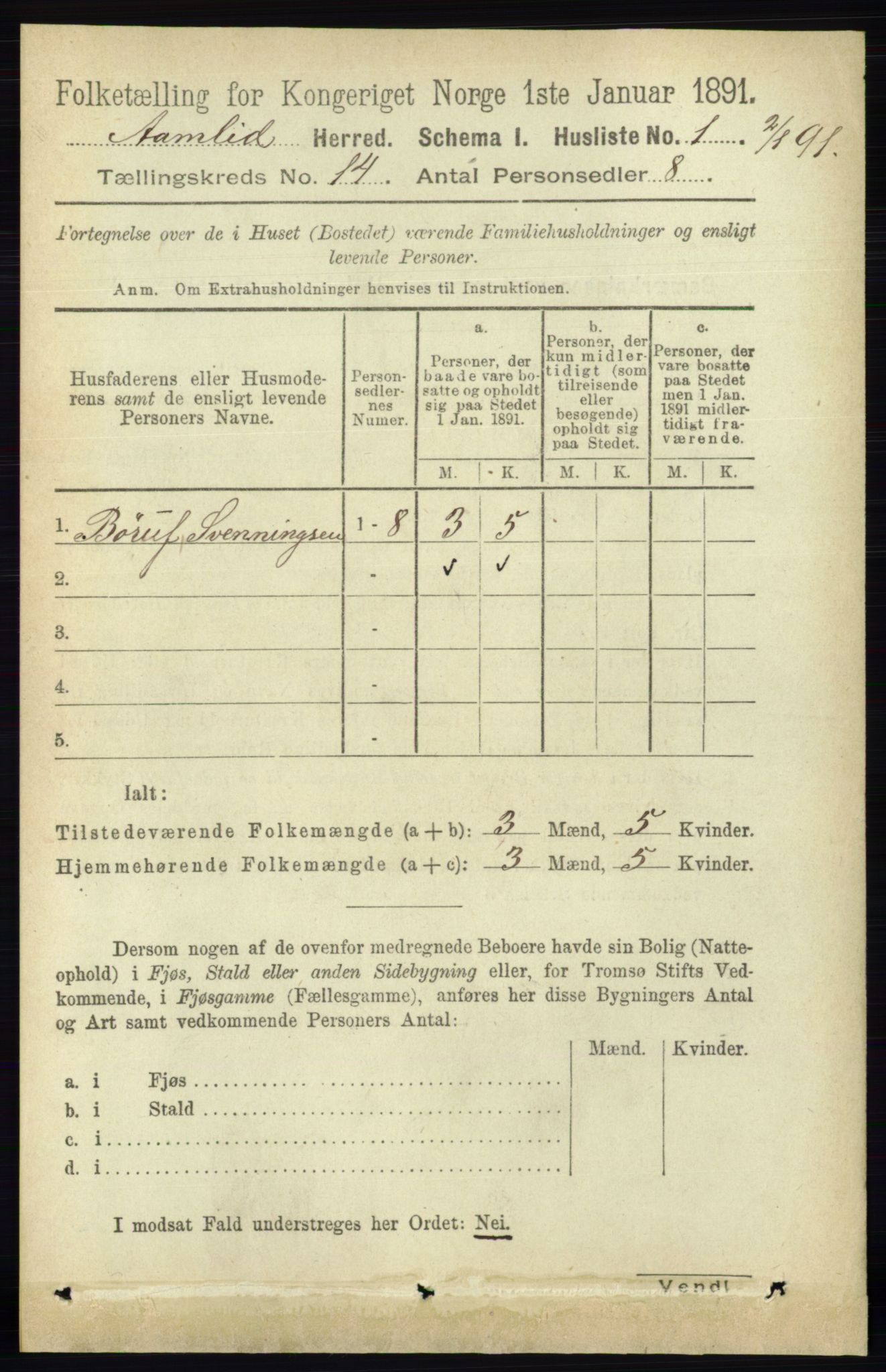 RA, 1891 census for 0929 Åmli, 1891, p. 2227