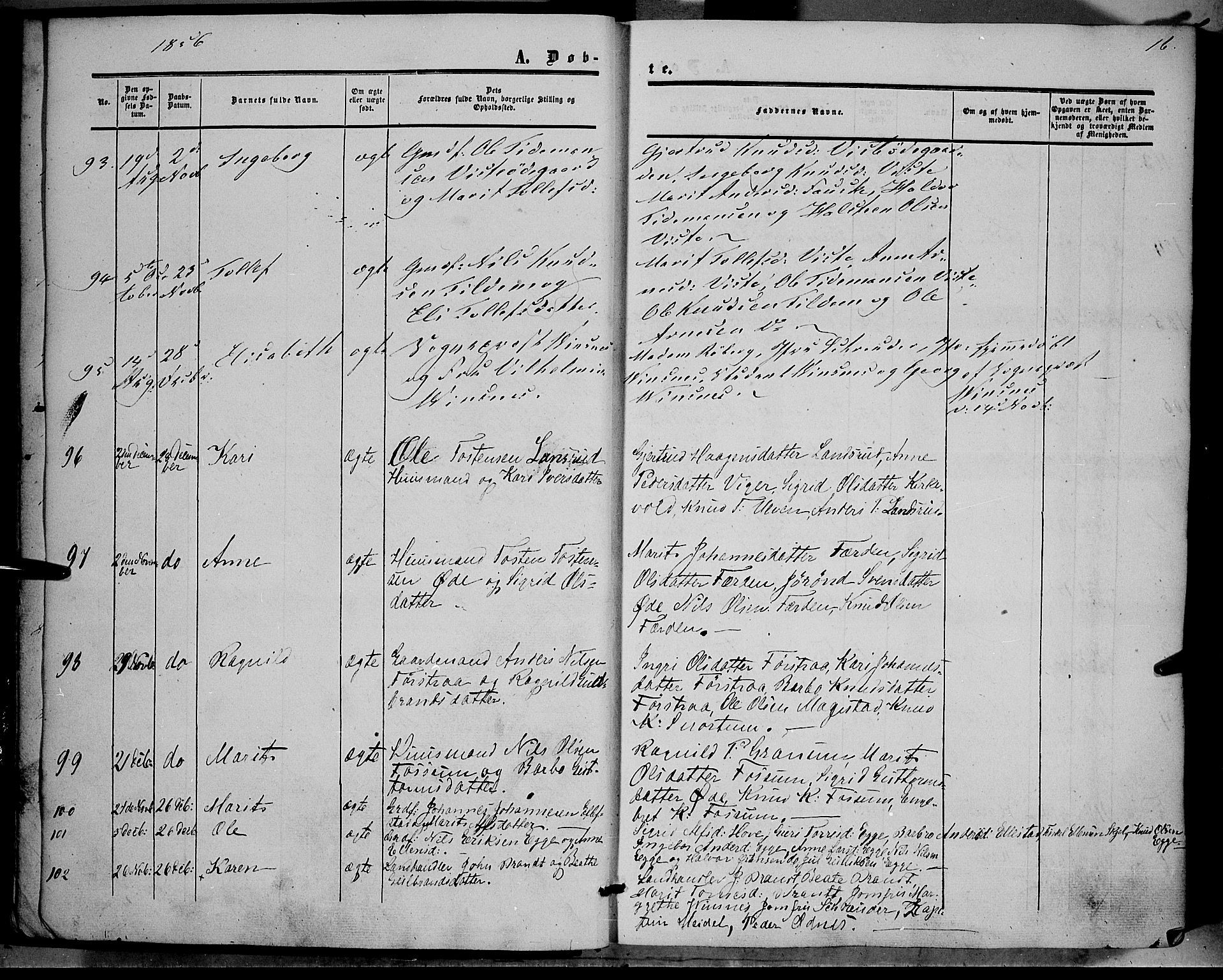 Vestre Slidre prestekontor, AV/SAH-PREST-136/H/Ha/Haa/L0002: Parish register (official) no. 2, 1856-1864, p. 16