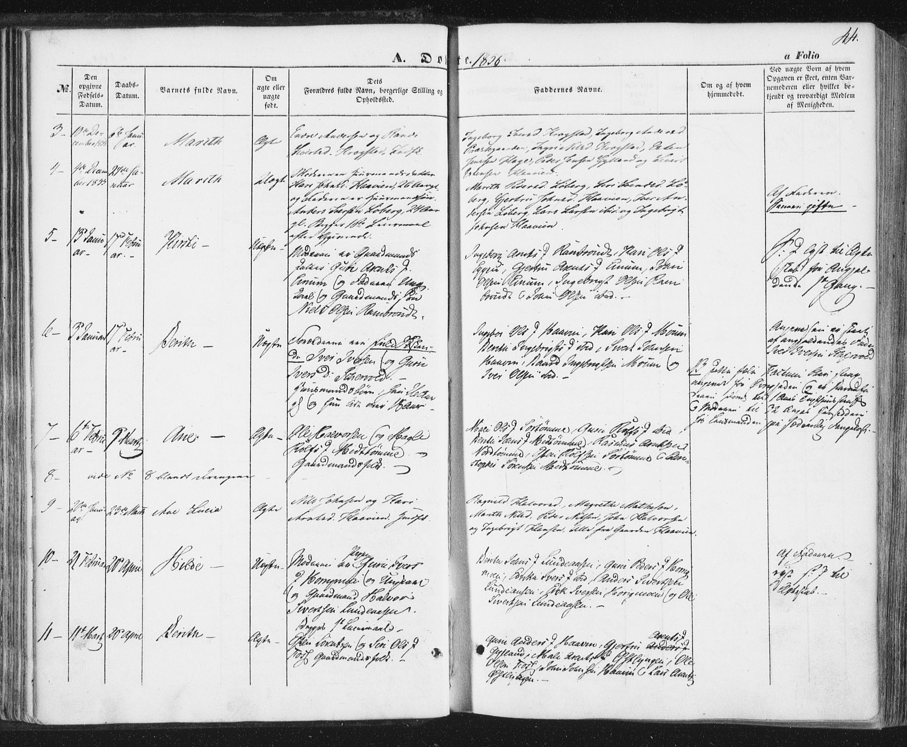 Ministerialprotokoller, klokkerbøker og fødselsregistre - Sør-Trøndelag, SAT/A-1456/692/L1103: Parish register (official) no. 692A03, 1849-1870, p. 44