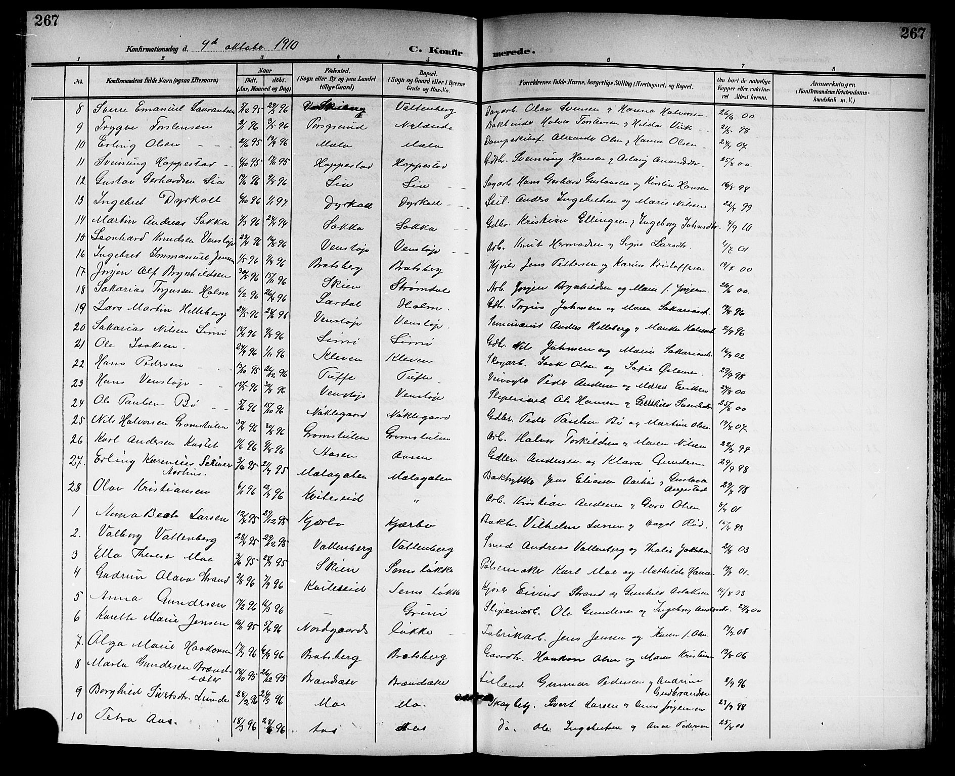 Gjerpen kirkebøker, SAKO/A-265/G/Ga/L0003: Parish register (copy) no. I 3, 1901-1919, p. 267