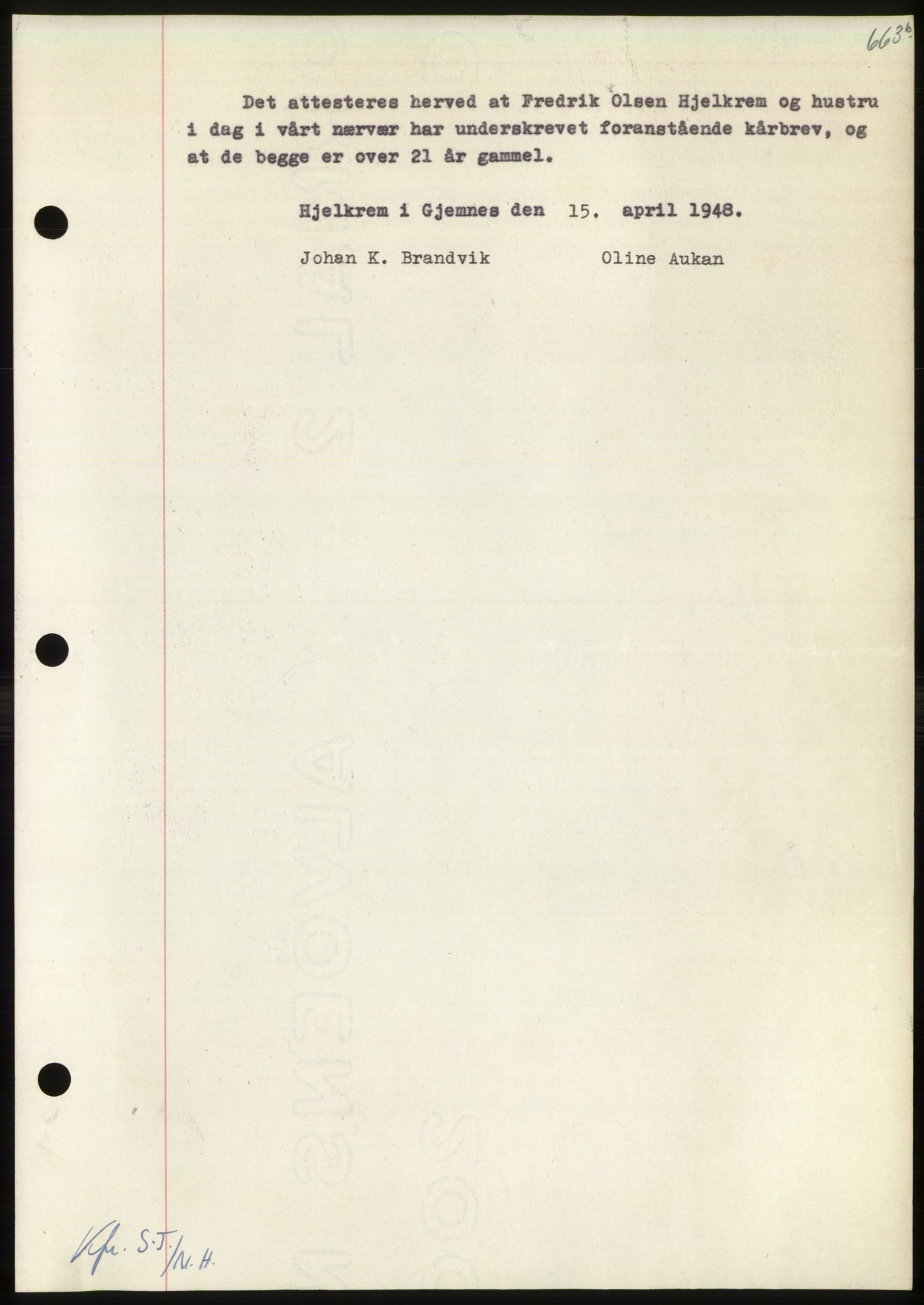 Nordmøre sorenskriveri, AV/SAT-A-4132/1/2/2Ca: Mortgage book no. B98, 1948-1948, Diary no: : 940/1948