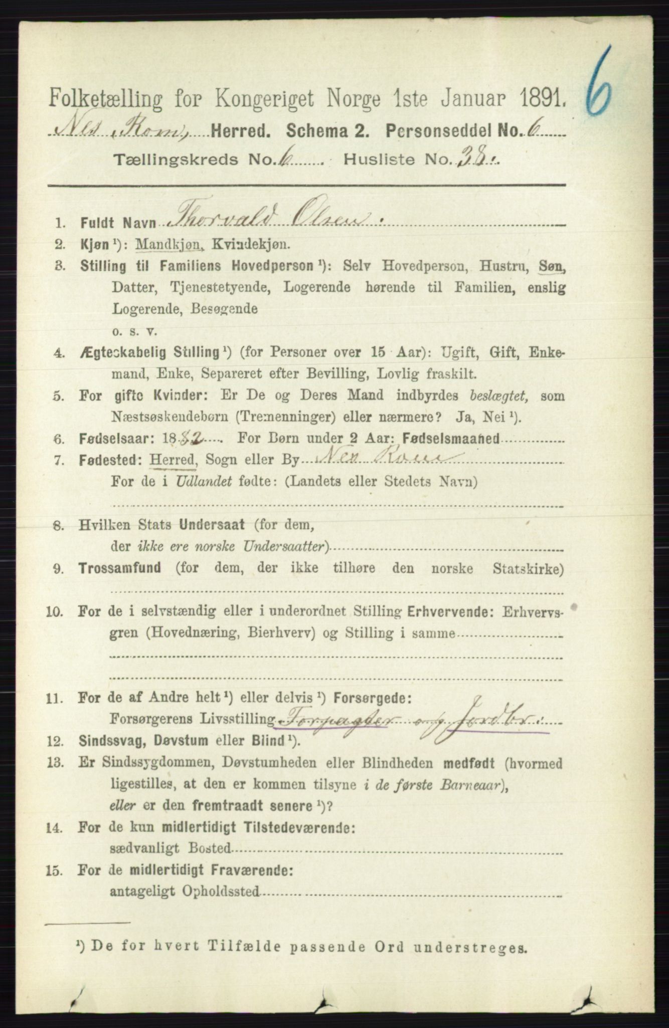 RA, 1891 census for 0236 Nes, 1891, p. 3622