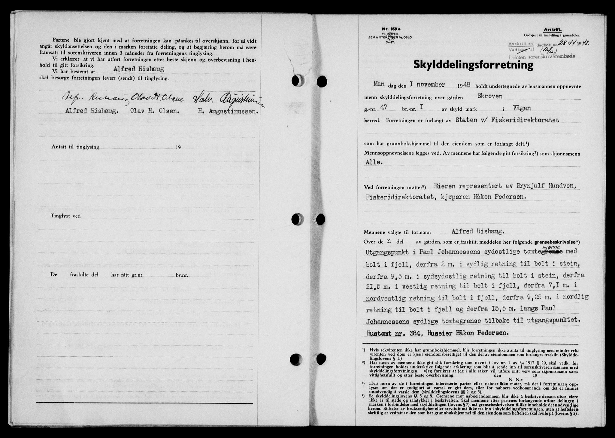 Lofoten sorenskriveri, SAT/A-0017/1/2/2C/L0020a: Mortgage book no. 20a, 1948-1949, Diary no: : 2844/1948