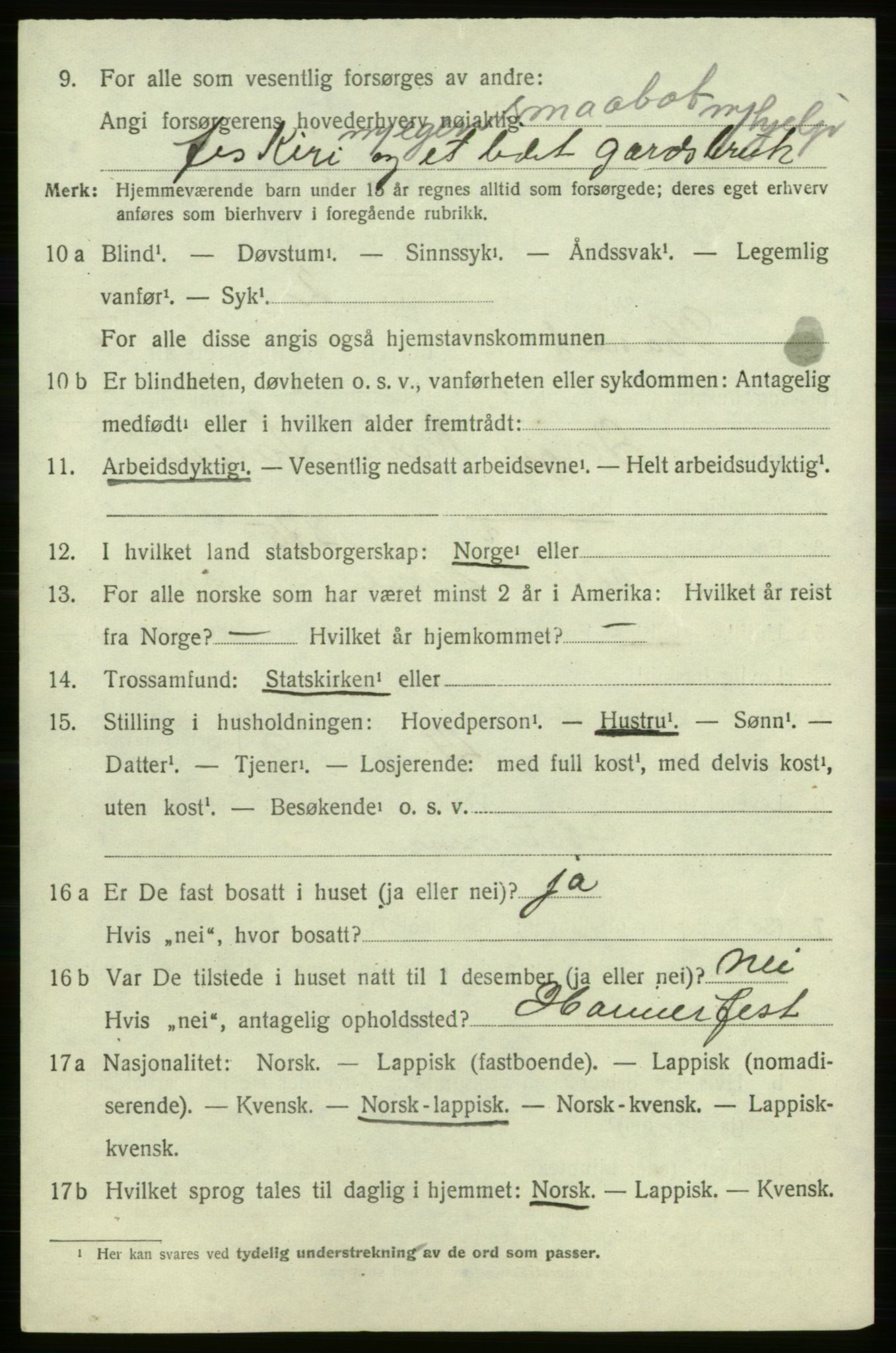 SATØ, 1920 census for Hasvik, 1920, p. 506