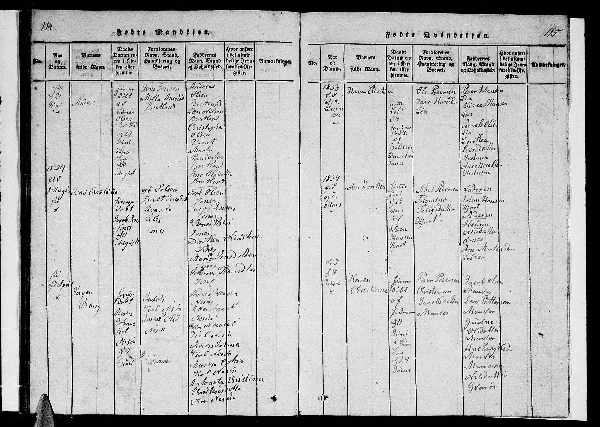 Ministerialprotokoller, klokkerbøker og fødselsregistre - Nordland, SAT/A-1459/839/L0571: Parish register (copy) no. 839C01, 1820-1840, p. 114-115