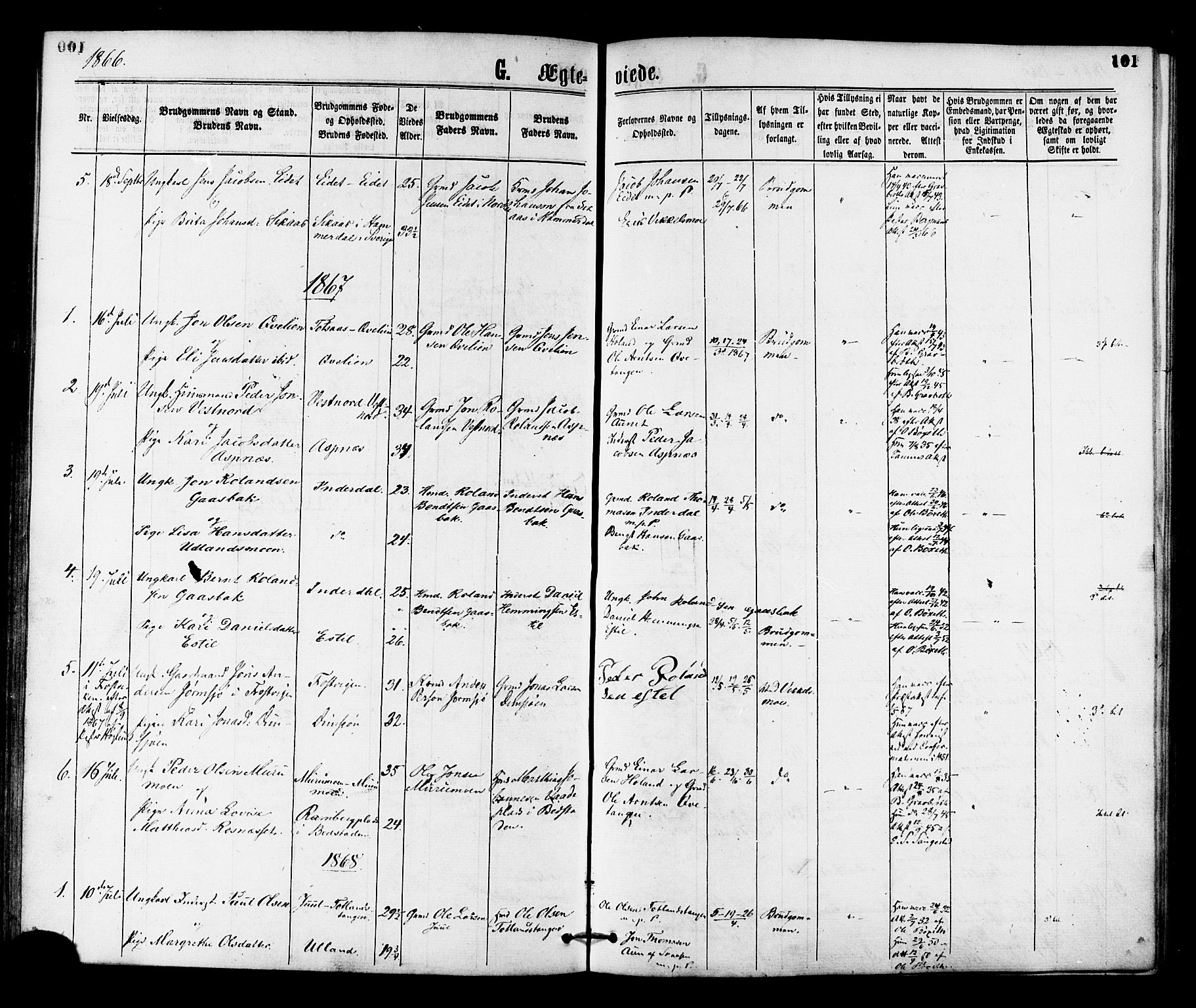 Ministerialprotokoller, klokkerbøker og fødselsregistre - Nord-Trøndelag, SAT/A-1458/755/L0493: Parish register (official) no. 755A02, 1865-1881, p. 101