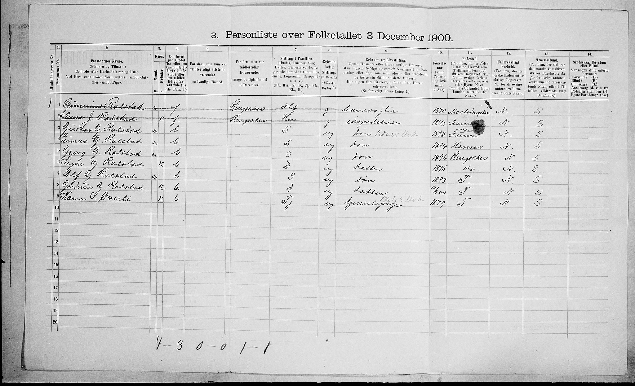 SAH, 1900 census for Nord-Fron, 1900, p. 1172