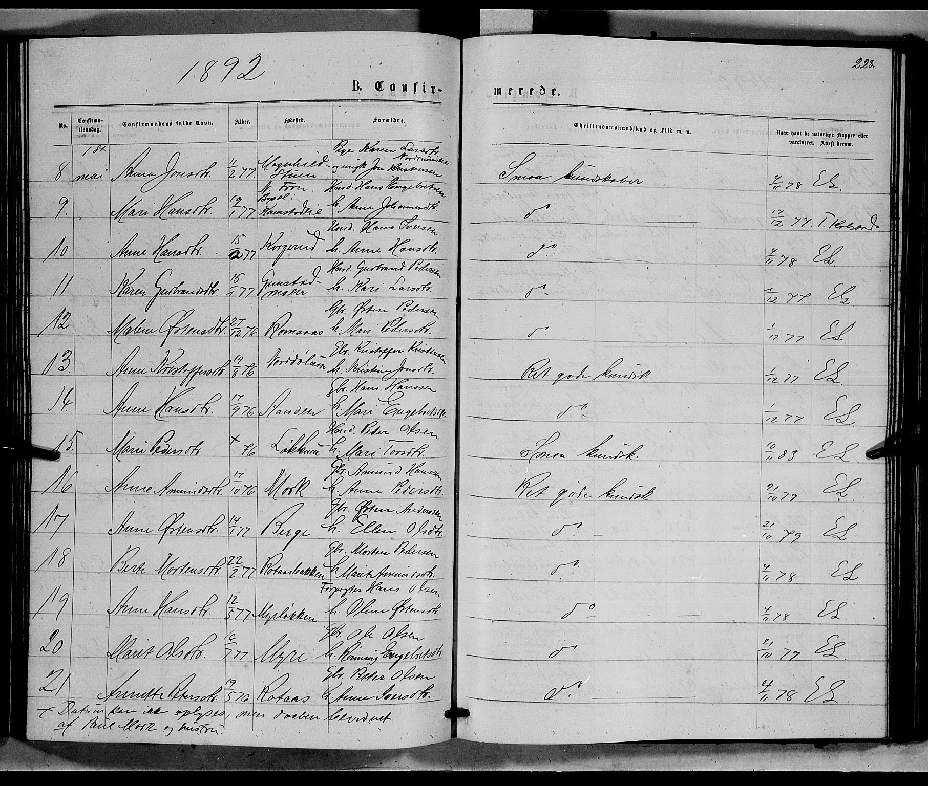 Ringebu prestekontor, SAH/PREST-082/H/Ha/Hab/L0006: Parish register (copy) no. 6, 1880-1898, p. 228
