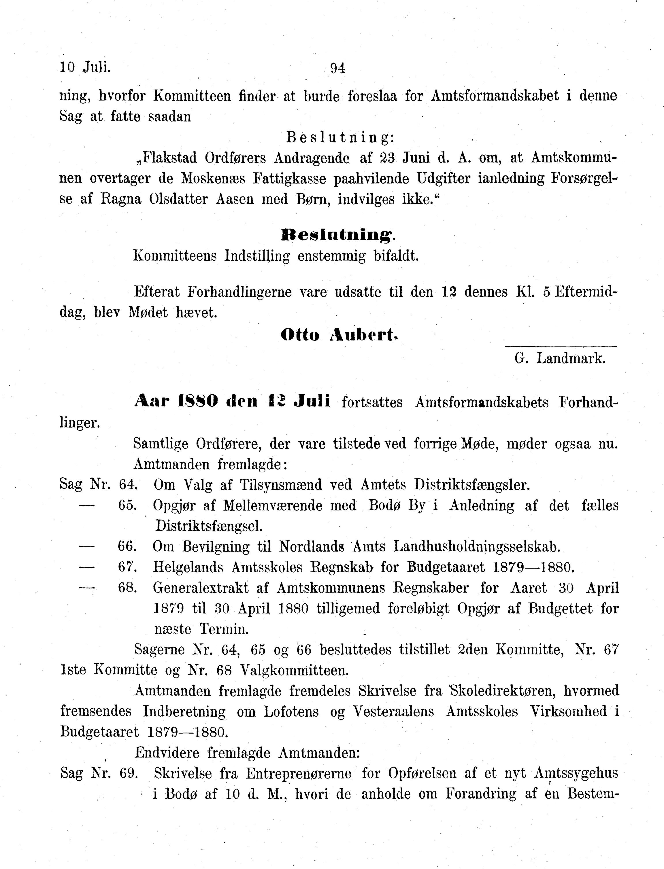 Nordland Fylkeskommune. Fylkestinget, AIN/NFK-17/176/A/Ac/L0013: Fylkestingsforhandlinger 1880, 1880, p. 94