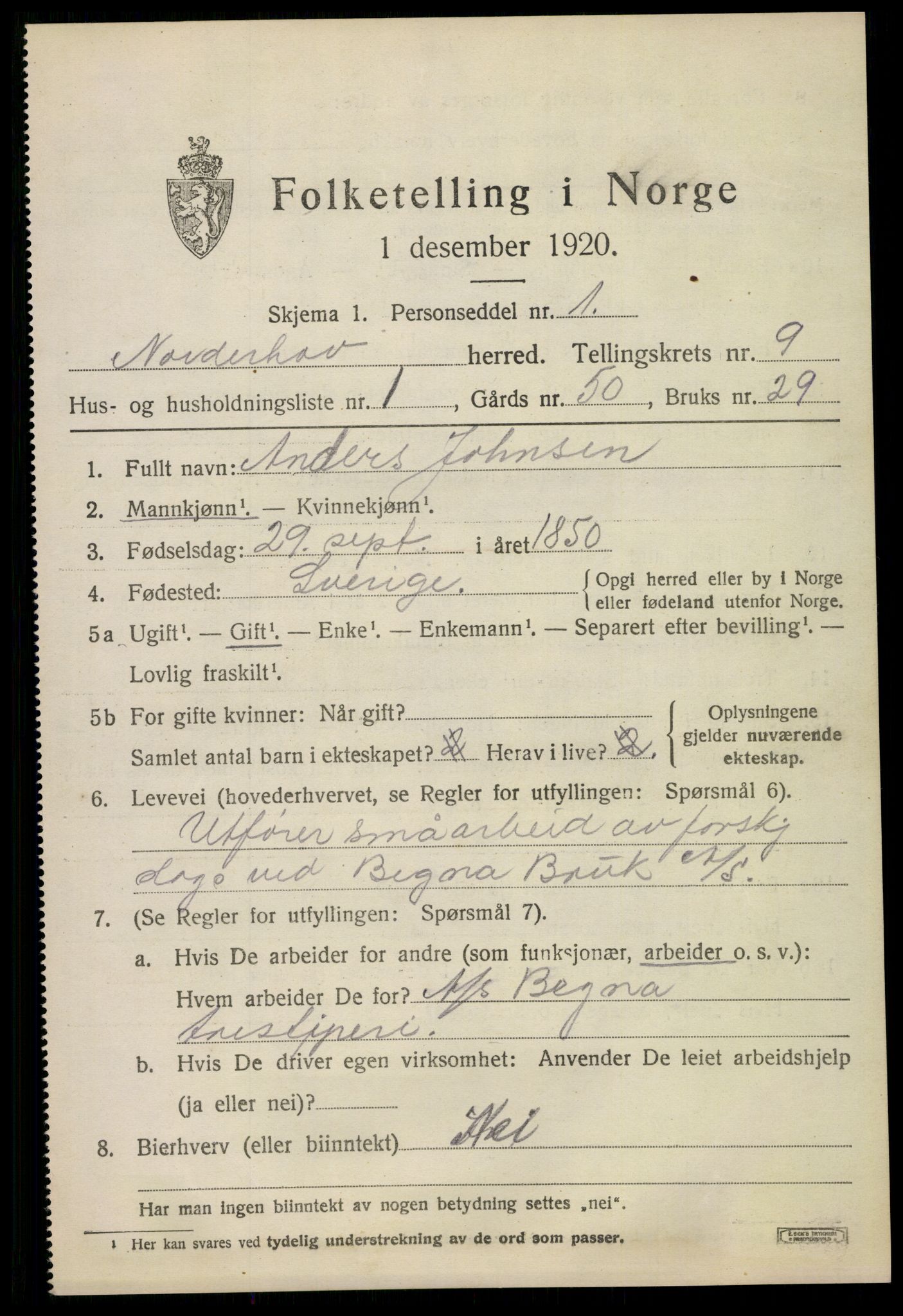 SAKO, 1920 census for Norderhov, 1920, p. 10687