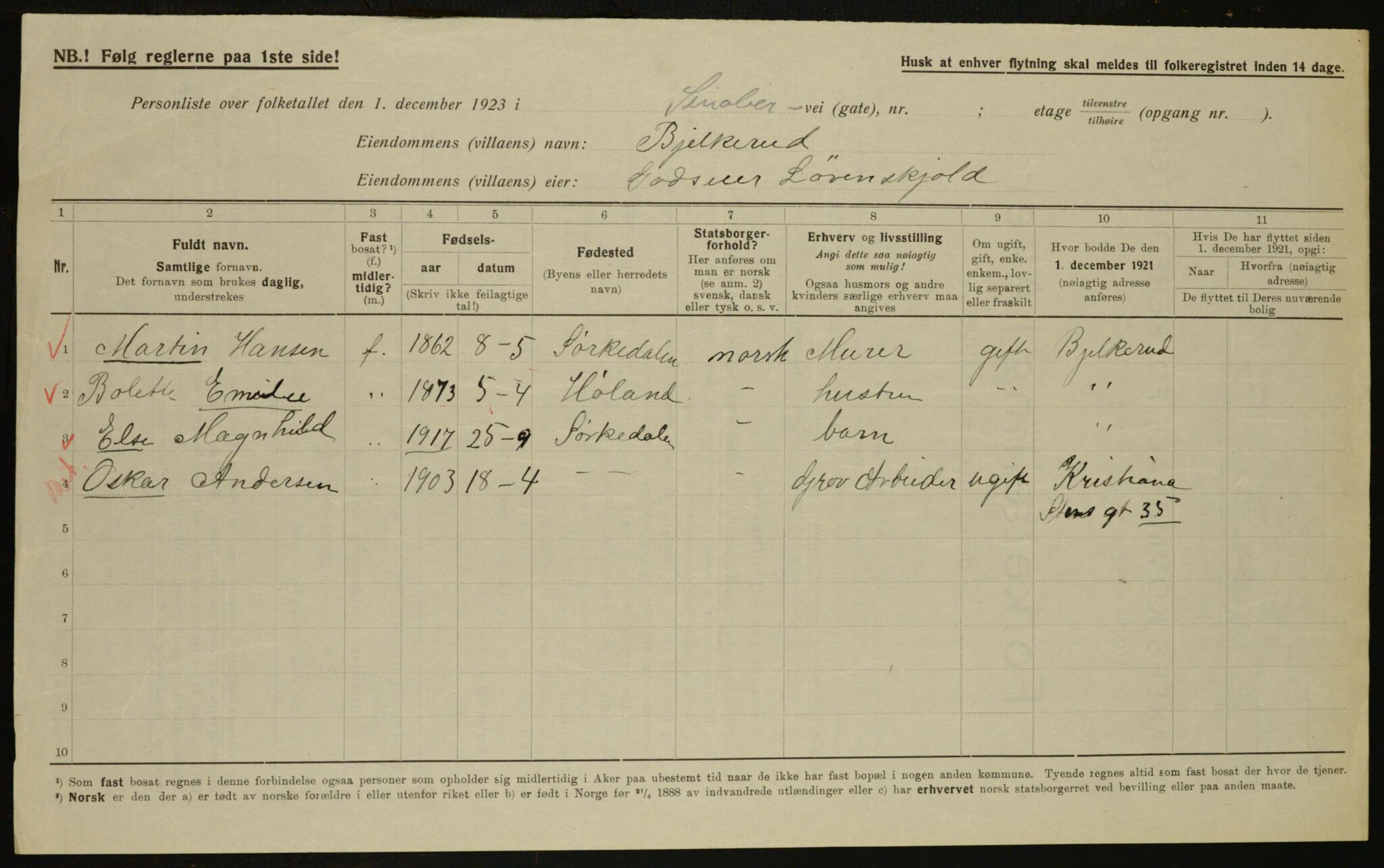 , Municipal Census 1923 for Aker, 1923, p. 7250