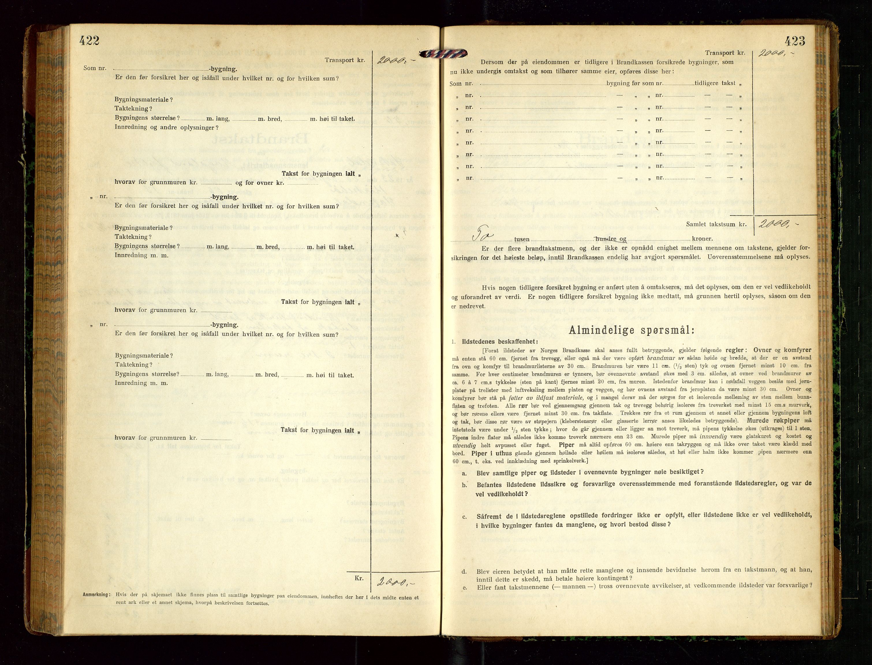 Sokndal lensmannskontor, AV/SAST-A-100417/Gob/L0005: "Brandtakst-Protokol", 1920-1924, p. 422-423