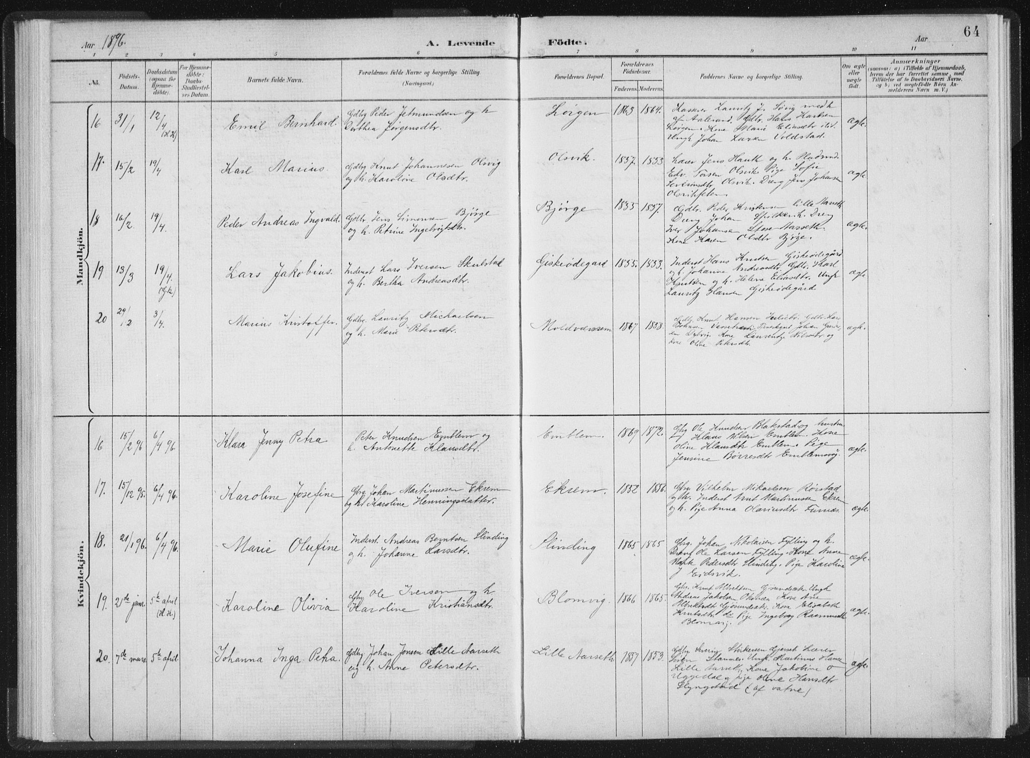 Ministerialprotokoller, klokkerbøker og fødselsregistre - Møre og Romsdal, SAT/A-1454/528/L0405: Parish register (official) no. 528A14, 1891-1906, p. 64