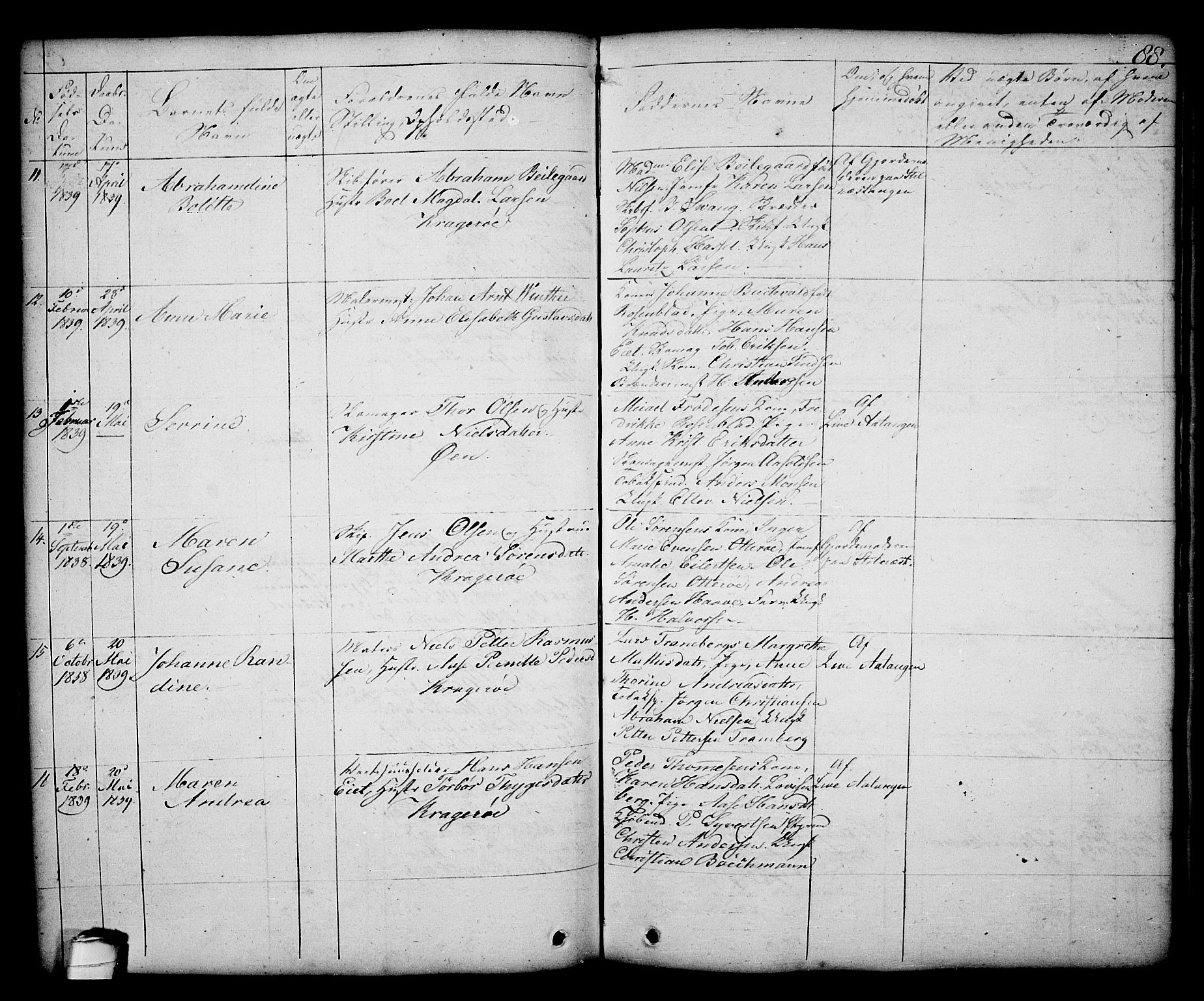 Kragerø kirkebøker, AV/SAKO-A-278/G/Ga/L0003: Parish register (copy) no. 3, 1832-1852, p. 88