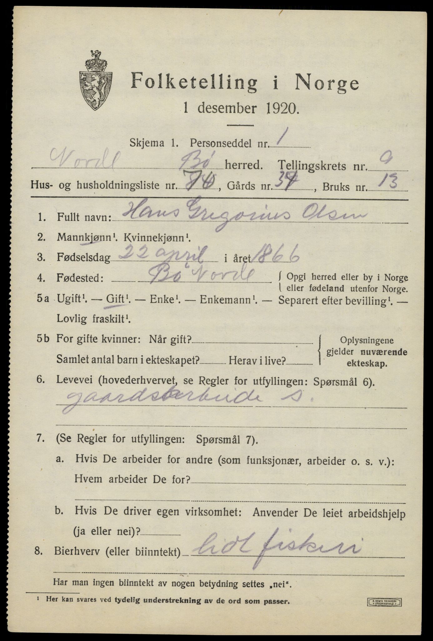 SAT, 1920 census for Bø, 1920, p. 8248