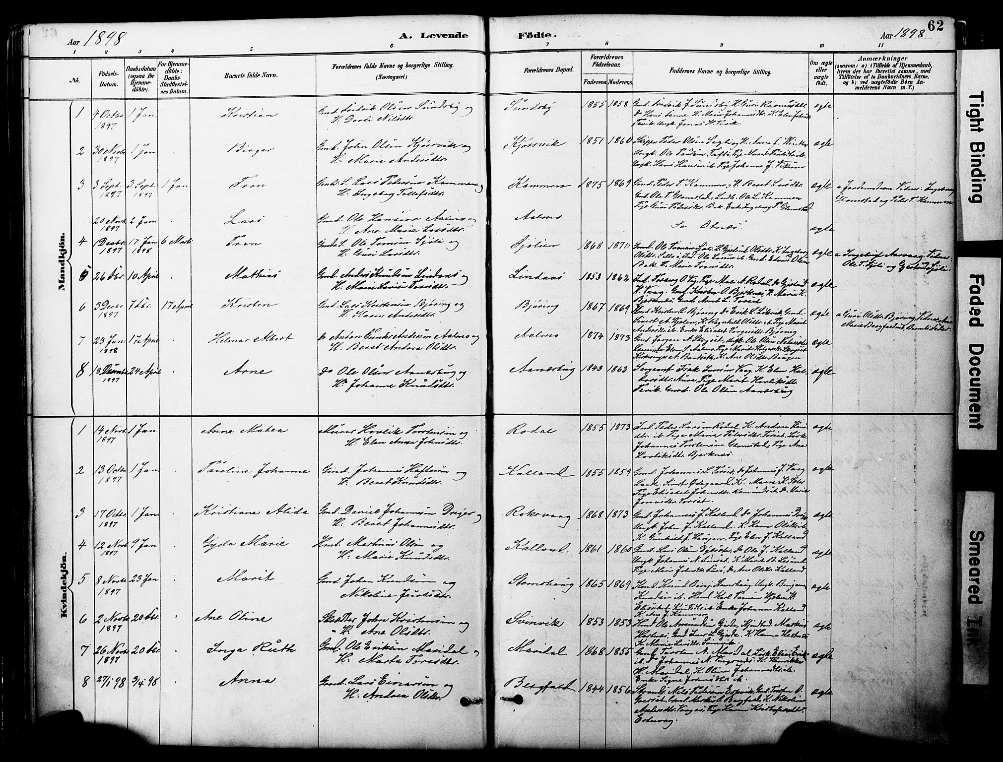 Ministerialprotokoller, klokkerbøker og fødselsregistre - Møre og Romsdal, AV/SAT-A-1454/578/L0907: Parish register (official) no. 578A06, 1887-1904, p. 62