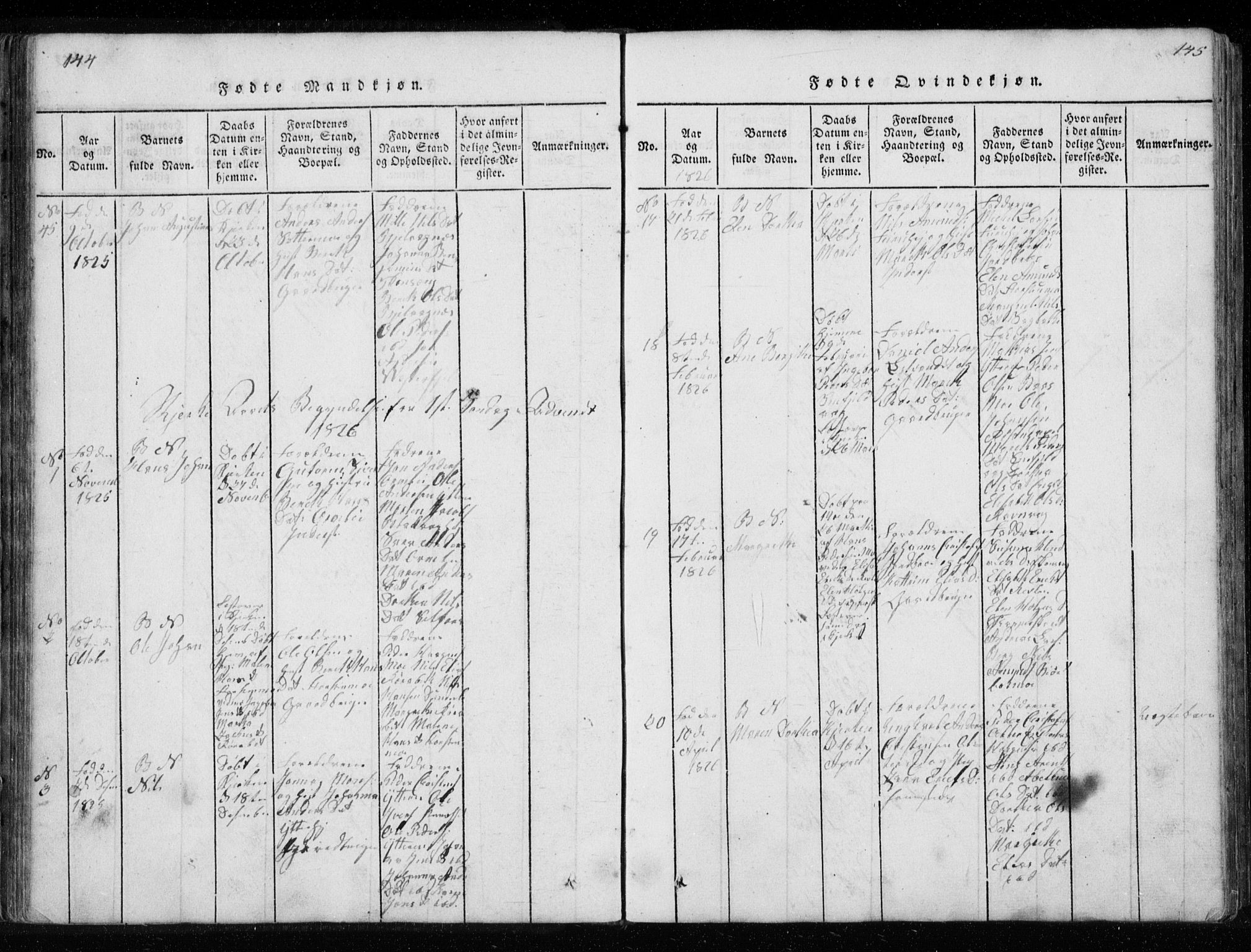 Ministerialprotokoller, klokkerbøker og fødselsregistre - Nordland, AV/SAT-A-1459/827/L0412: Parish register (copy) no. 827C01, 1820-1841, p. 144-145