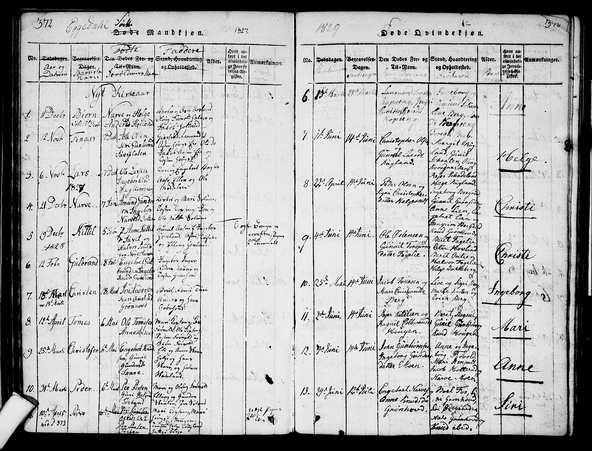 Sigdal kirkebøker, AV/SAKO-A-245/G/Ga/L0001: Parish register (copy) no. I 1 /2, 1816-1835, p. 372-373