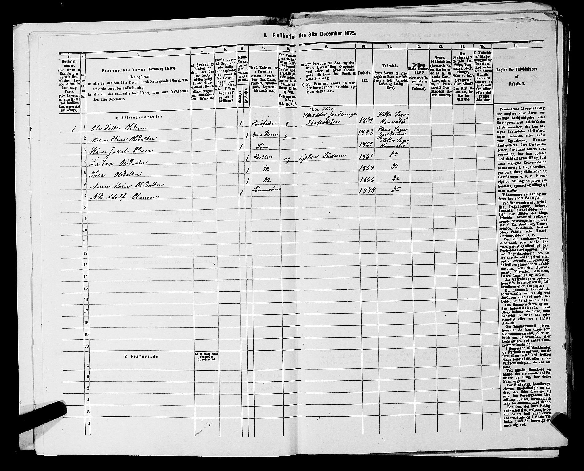 RA, 1875 census for 0238P Nannestad, 1875, p. 878