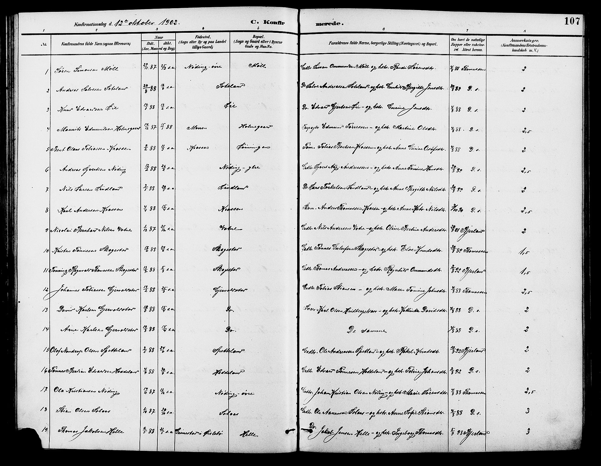 Holum sokneprestkontor, SAK/1111-0022/F/Fb/Fba/L0005: Parish register (copy) no. B 5, 1891-1909, p. 107