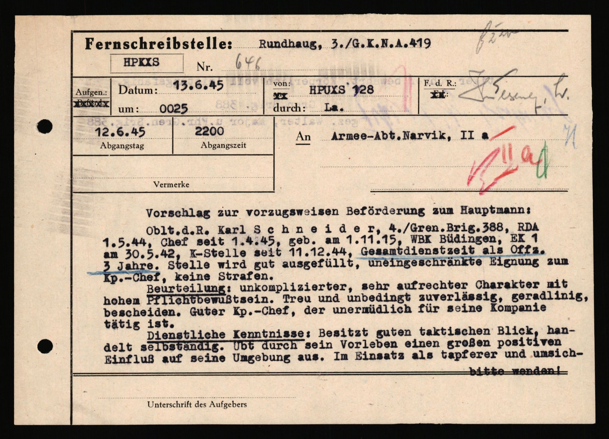 Forsvarets Overkommando. 2 kontor. Arkiv 11.4. Spredte tyske arkivsaker, AV/RA-RAFA-7031/D/Dar/Dara/L0019: Personalbøker og diverse, 1940-1945, p. 146