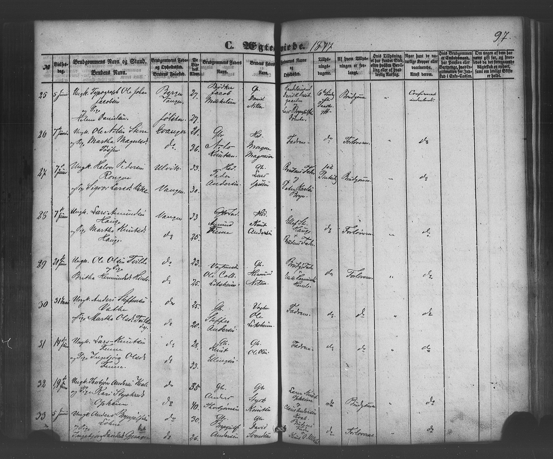 Voss sokneprestembete, SAB/A-79001/H/Haa: Parish register (official) no. A 19, 1851-1886, p. 97