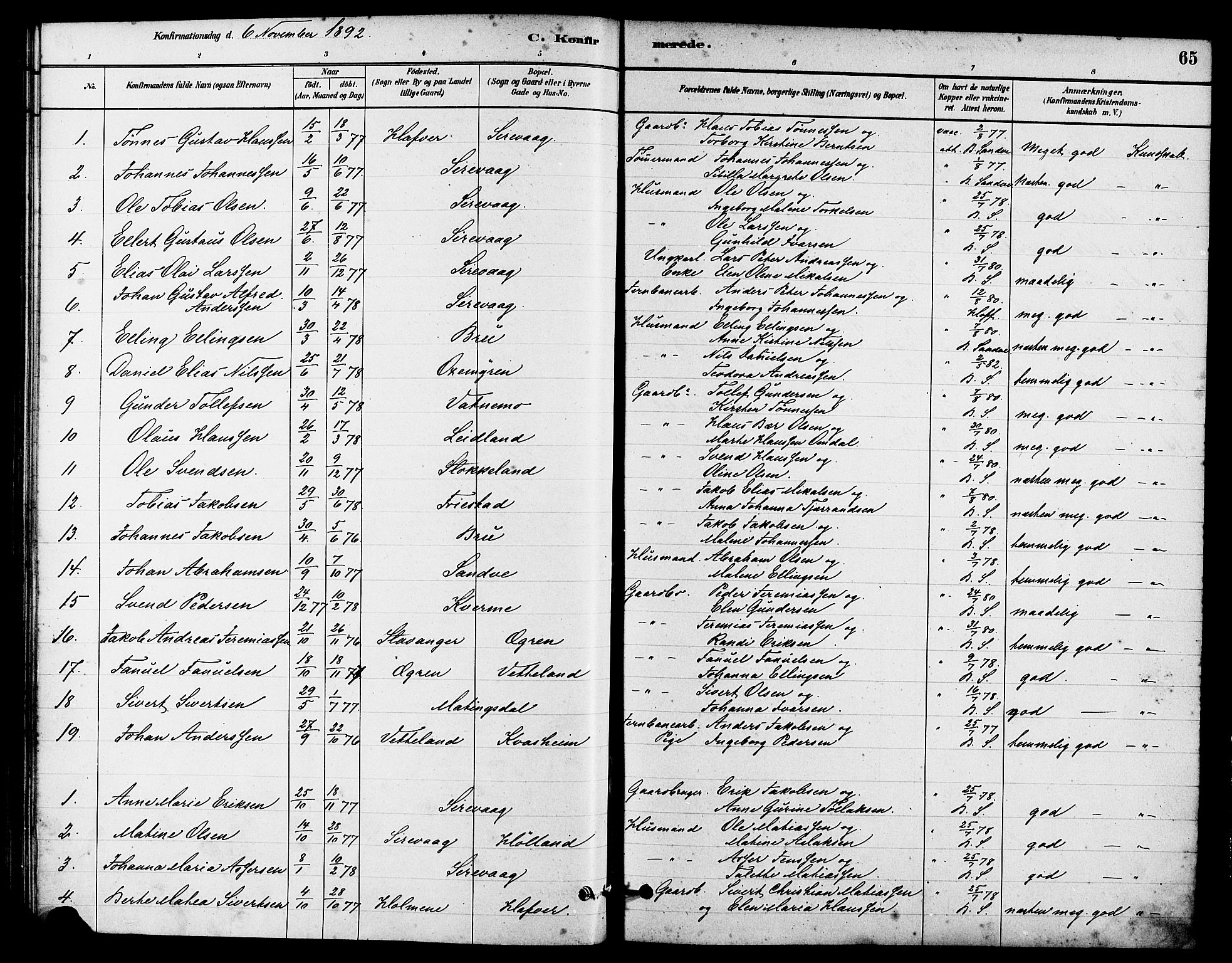 Eigersund sokneprestkontor, SAST/A-101807/S08/L0016: Parish register (official) no. A 16, 1879-1893, p. 65