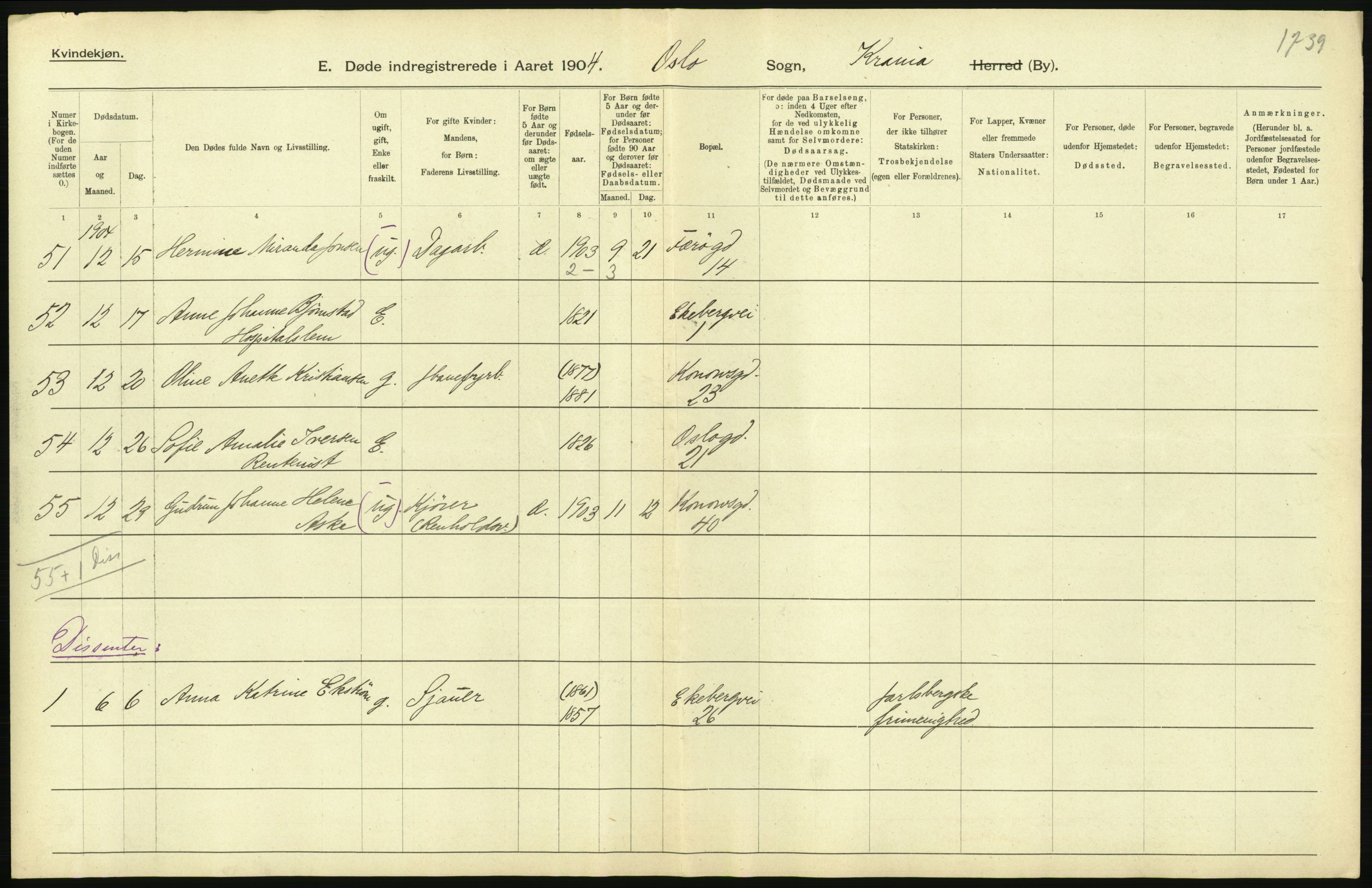 Statistisk sentralbyrå, Sosiodemografiske emner, Befolkning, AV/RA-S-2228/D/Df/Dfa/Dfab/L0004: Kristiania: Gifte, døde, 1904, p. 439