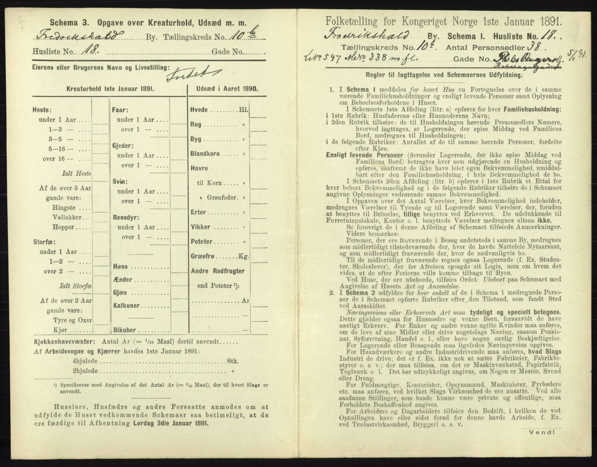 RA, 1891 census for 0101 Fredrikshald, 1891, p. 1030