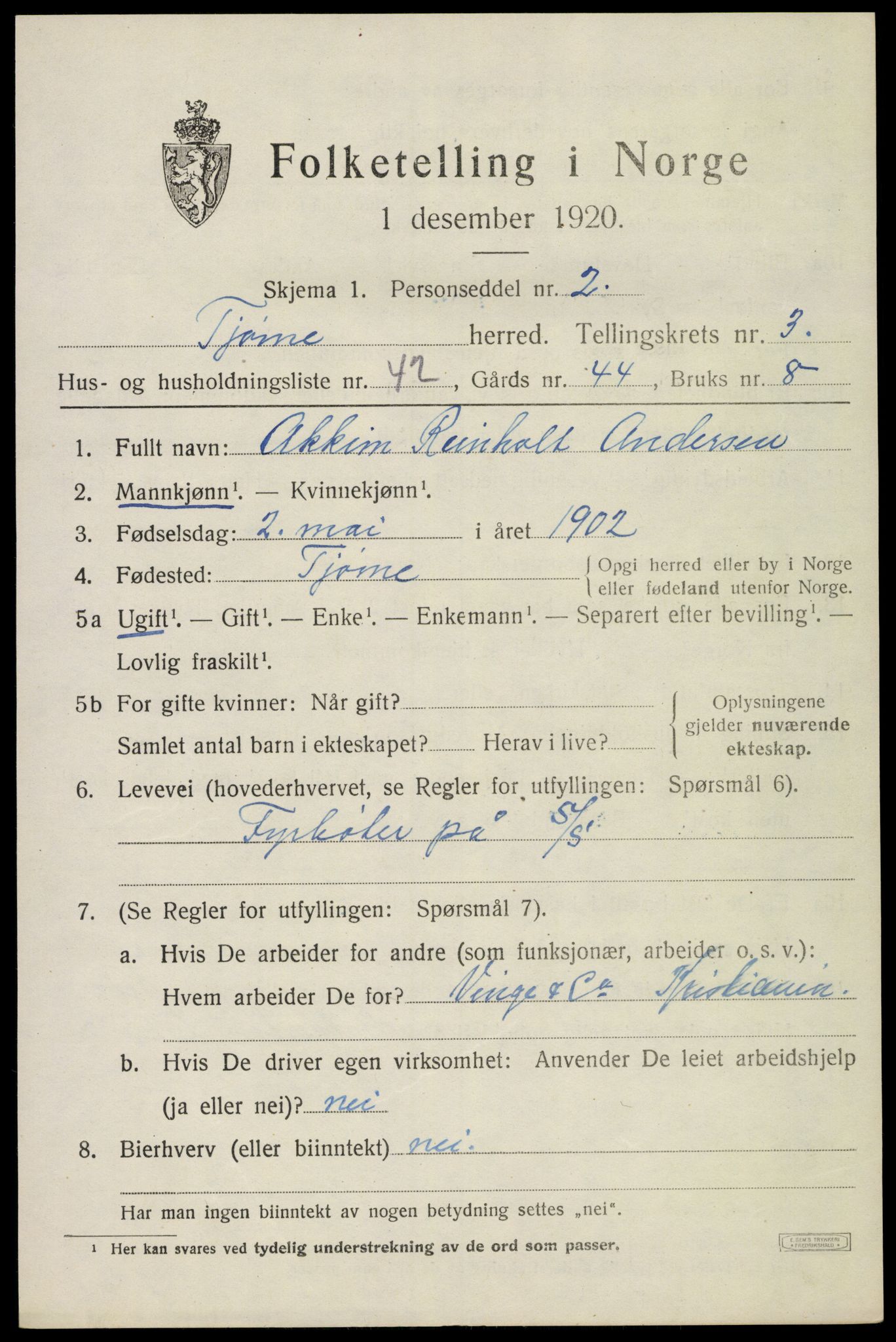 SAKO, 1920 census for Tjøme, 1920, p. 5025