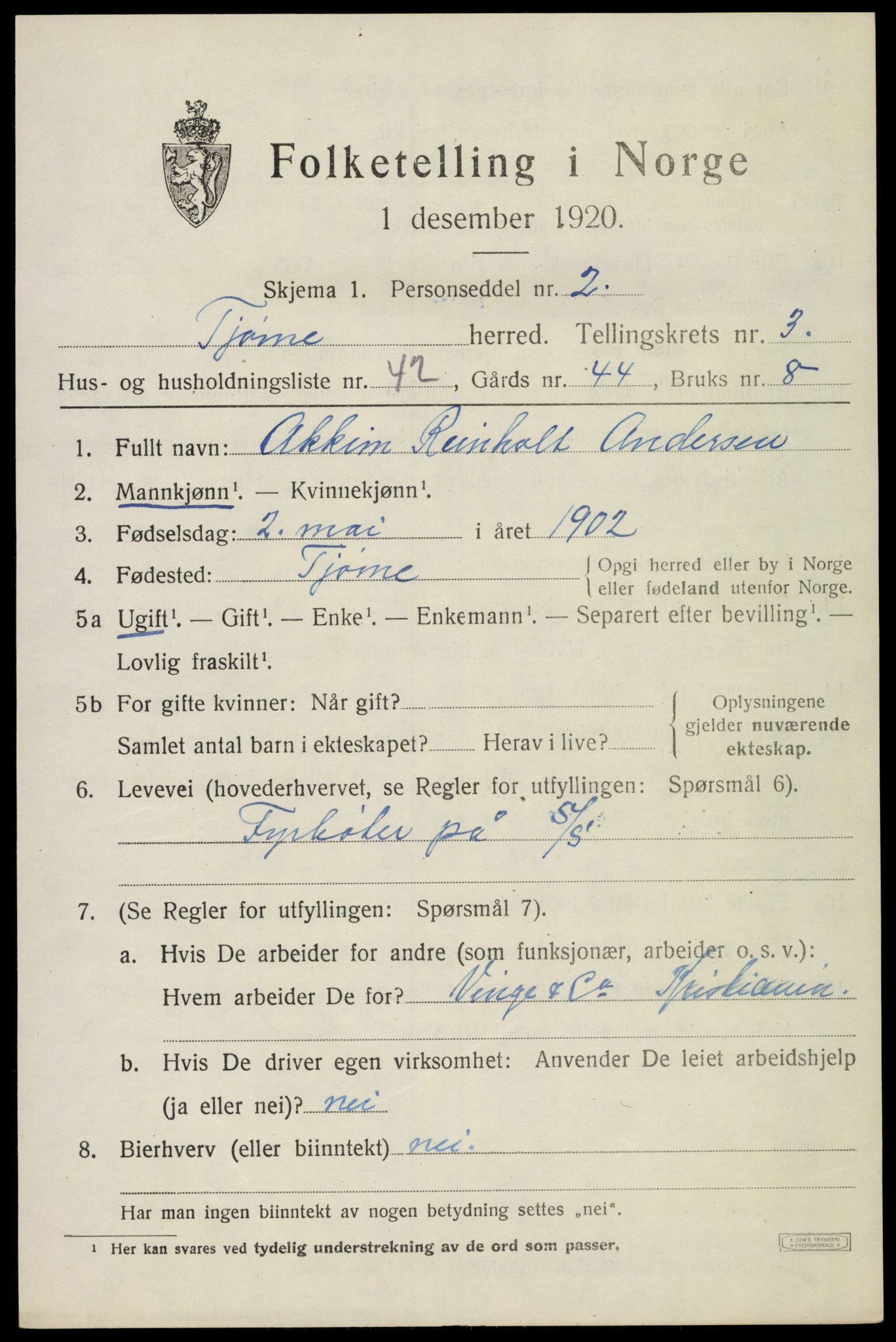 SAKO, 1920 census for Tjøme, 1920, p. 5025