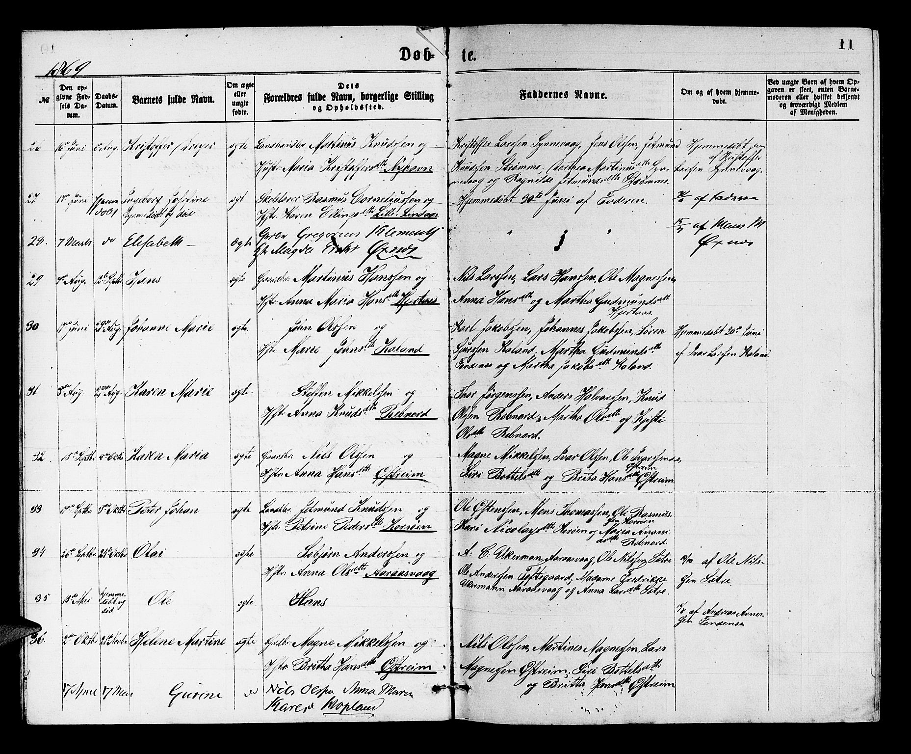 Lindås Sokneprestembete, SAB/A-76701/H/Hab: Parish register (copy) no. C 2, 1868-1885, p. 11