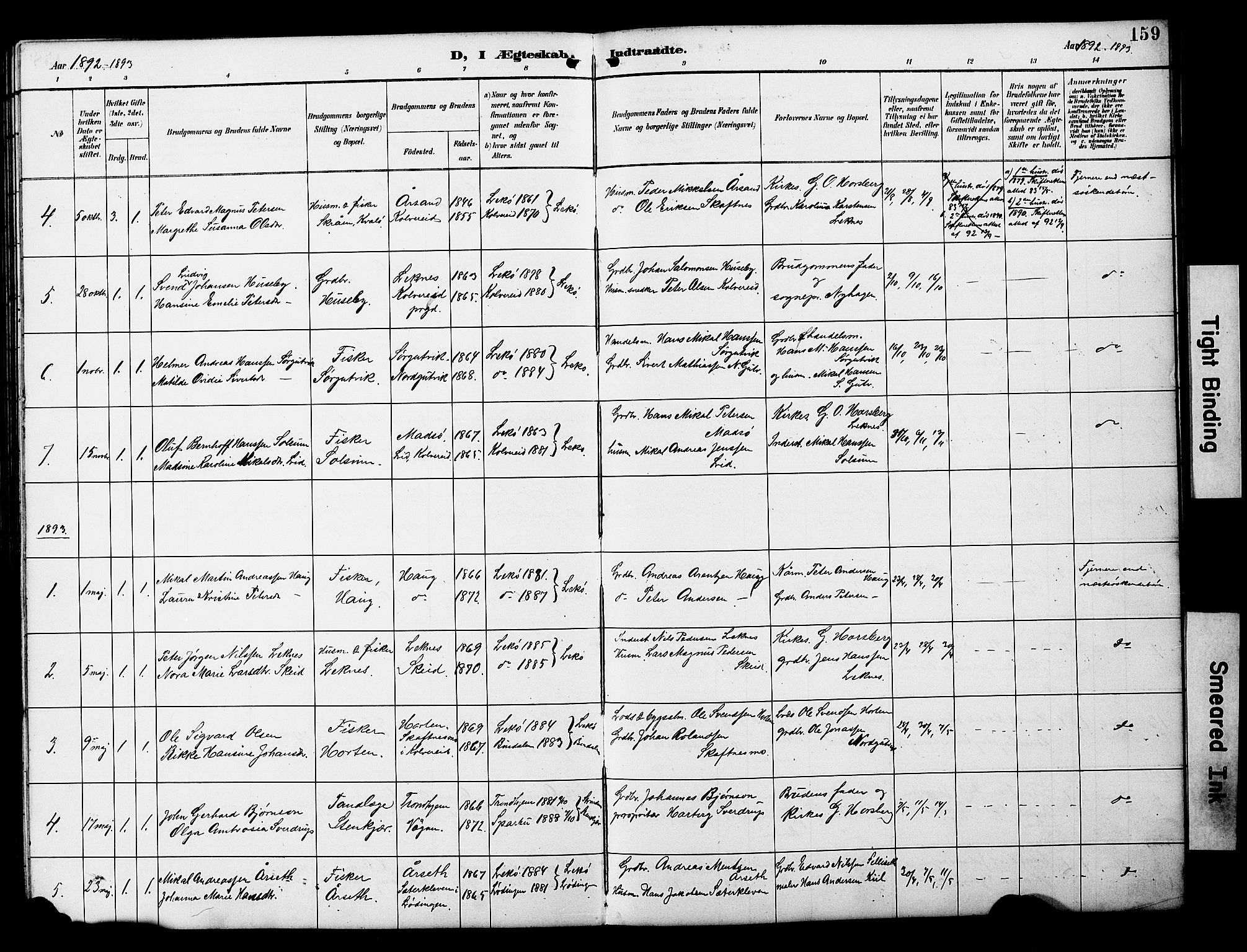 Ministerialprotokoller, klokkerbøker og fødselsregistre - Nord-Trøndelag, SAT/A-1458/788/L0701: Parish register (copy) no. 788C01, 1888-1913, p. 159