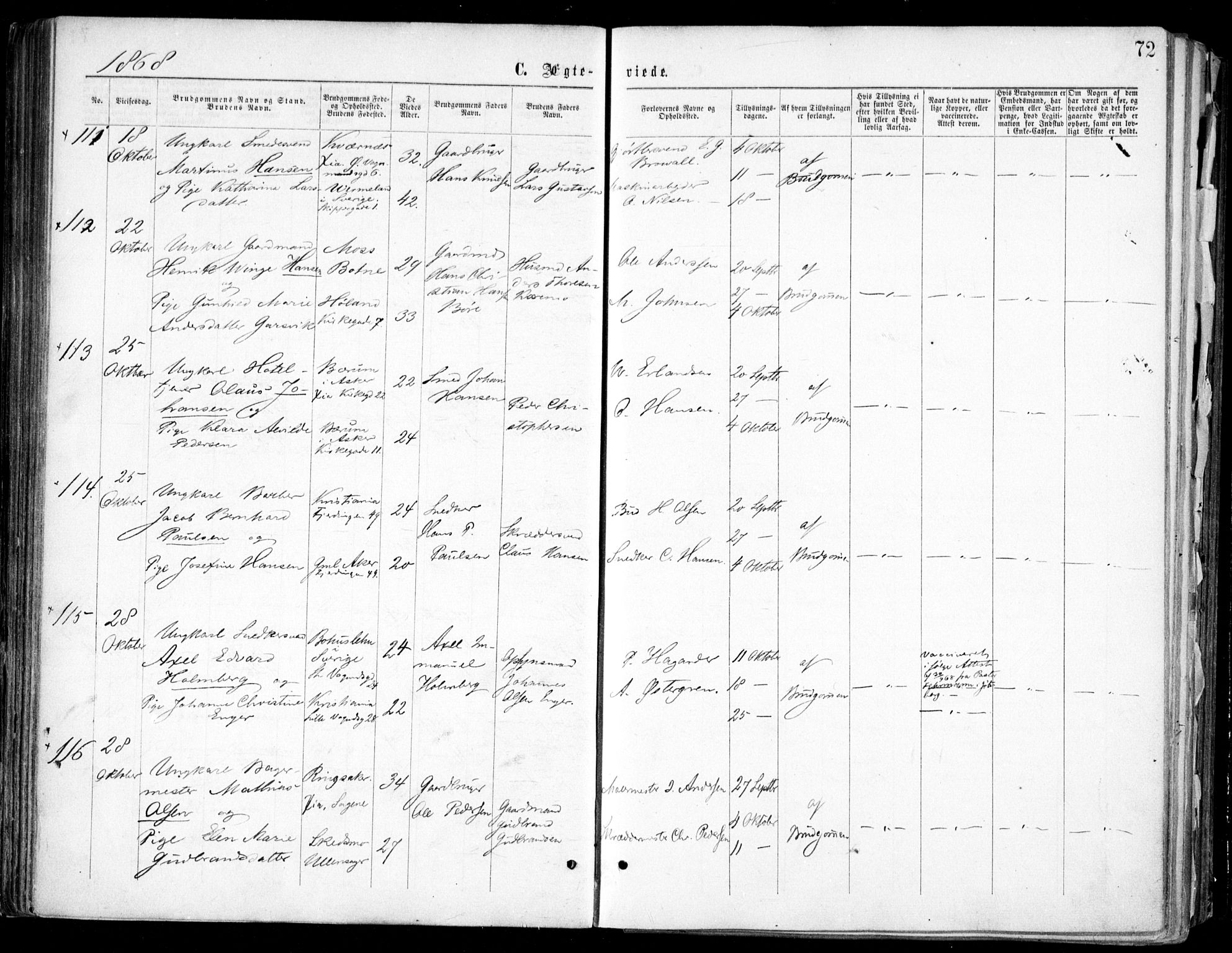 Oslo domkirke Kirkebøker, SAO/A-10752/F/Fa/L0021: Parish register (official) no. 21, 1865-1884, p. 72
