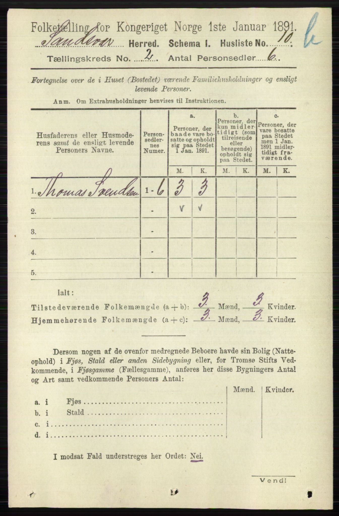 RA, 1891 census for 0629 Sandsvær, 1891, p. 5722