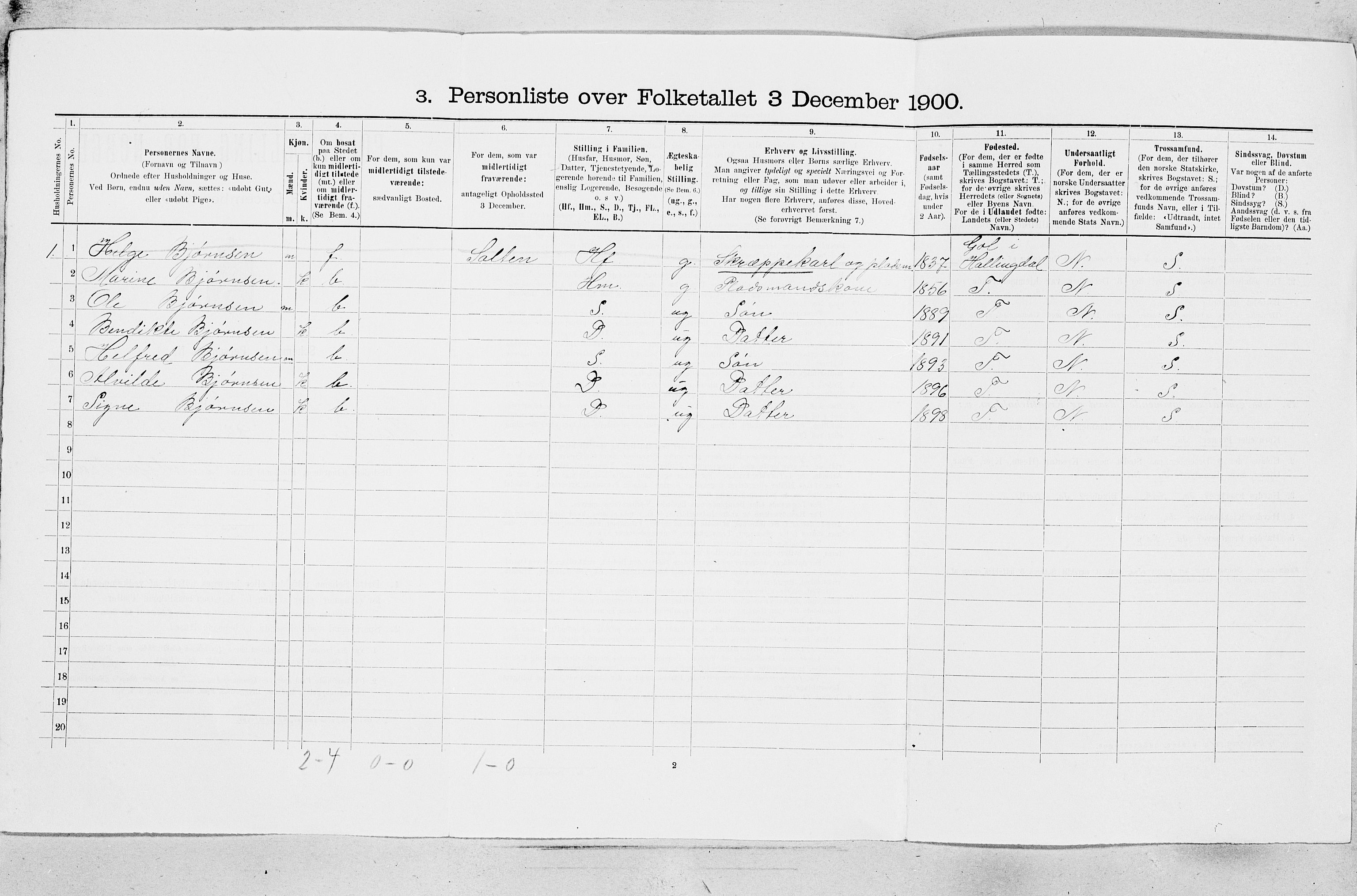 SAT, 1900 census for Stoksund, 1900, p. 41