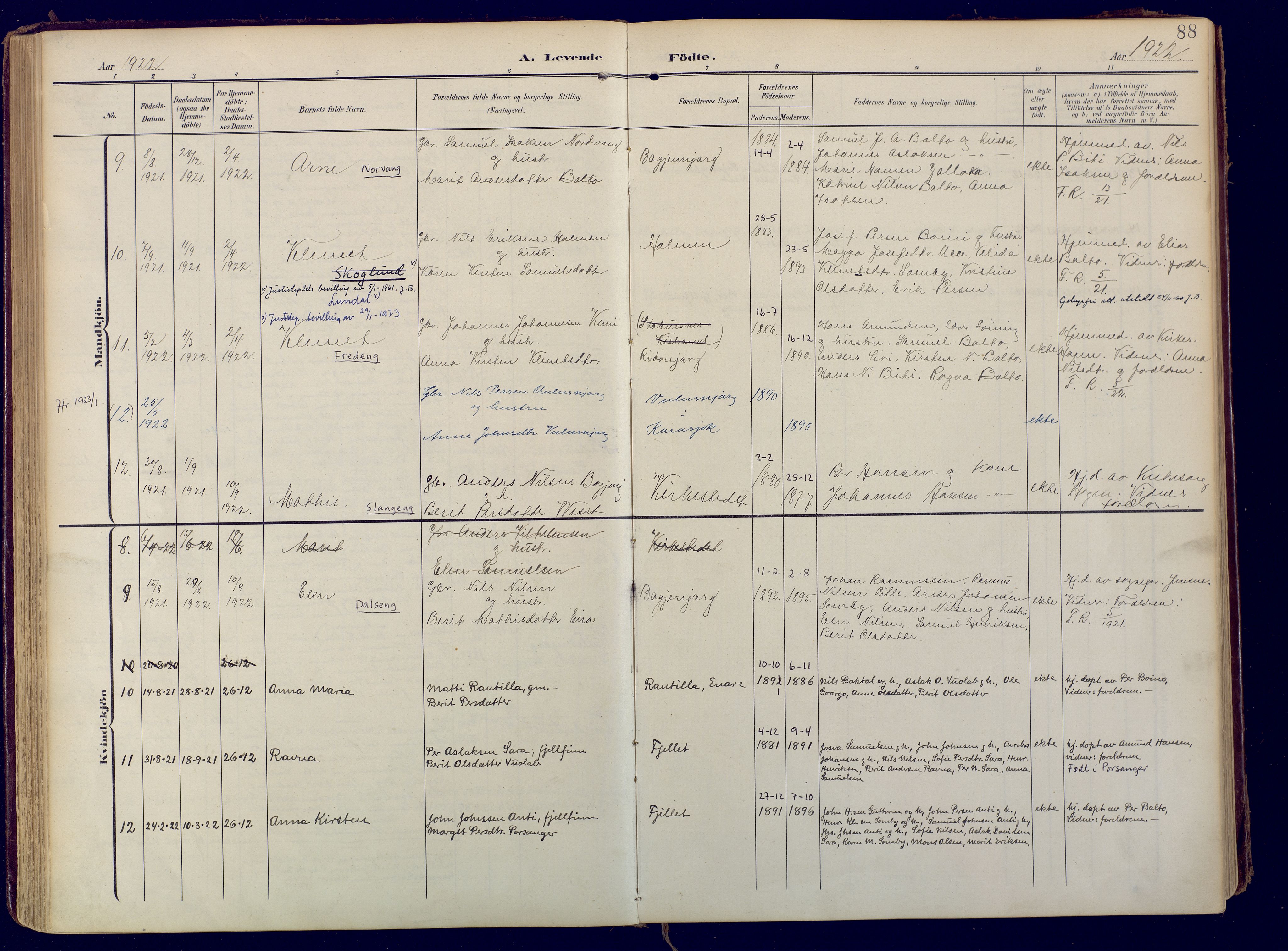 Karasjok sokneprestkontor, SATØ/S-1352/H/Ha: Parish register (official) no. 3, 1907-1926, p. 88