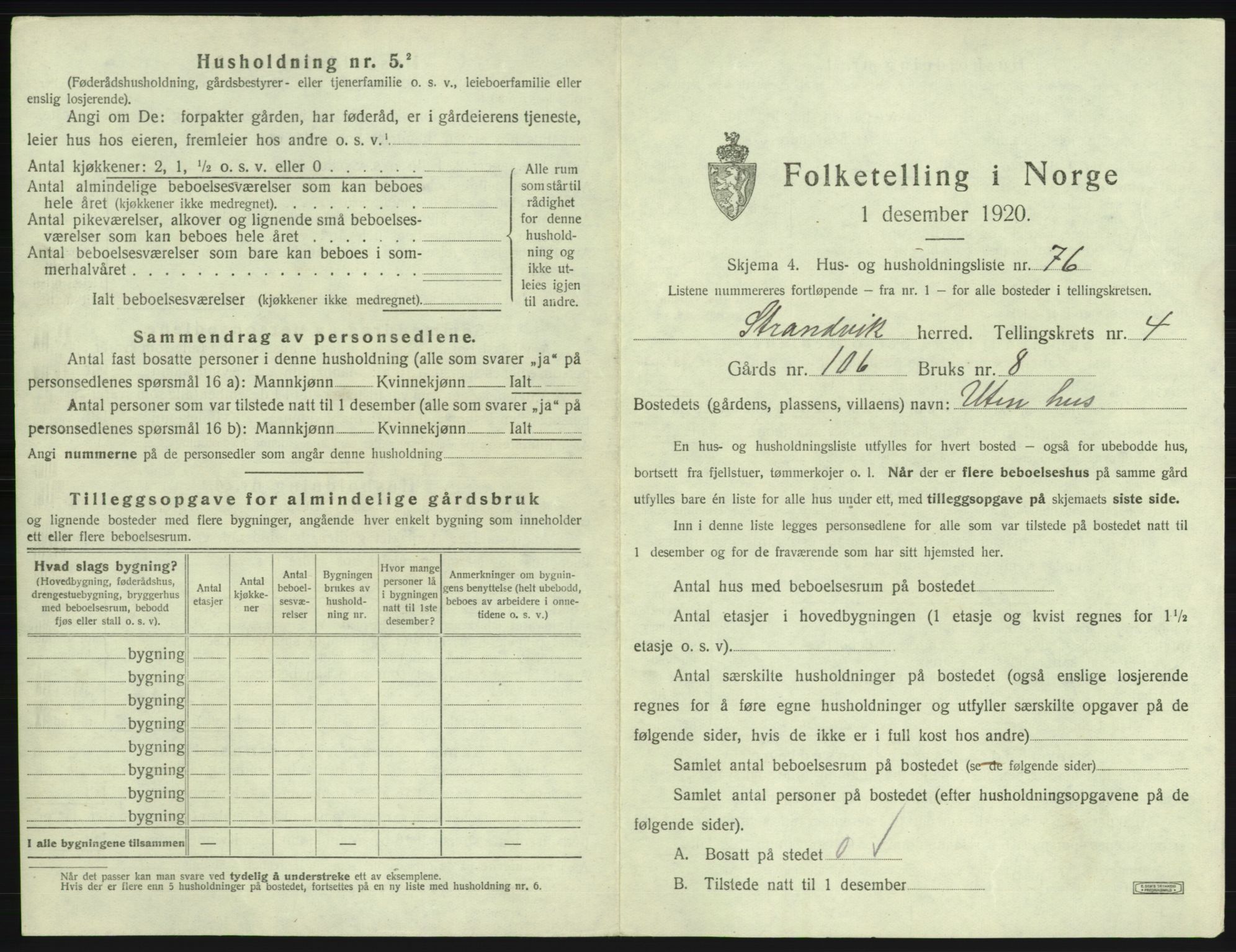 SAB, 1920 census for Strandvik, 1920, p. 595